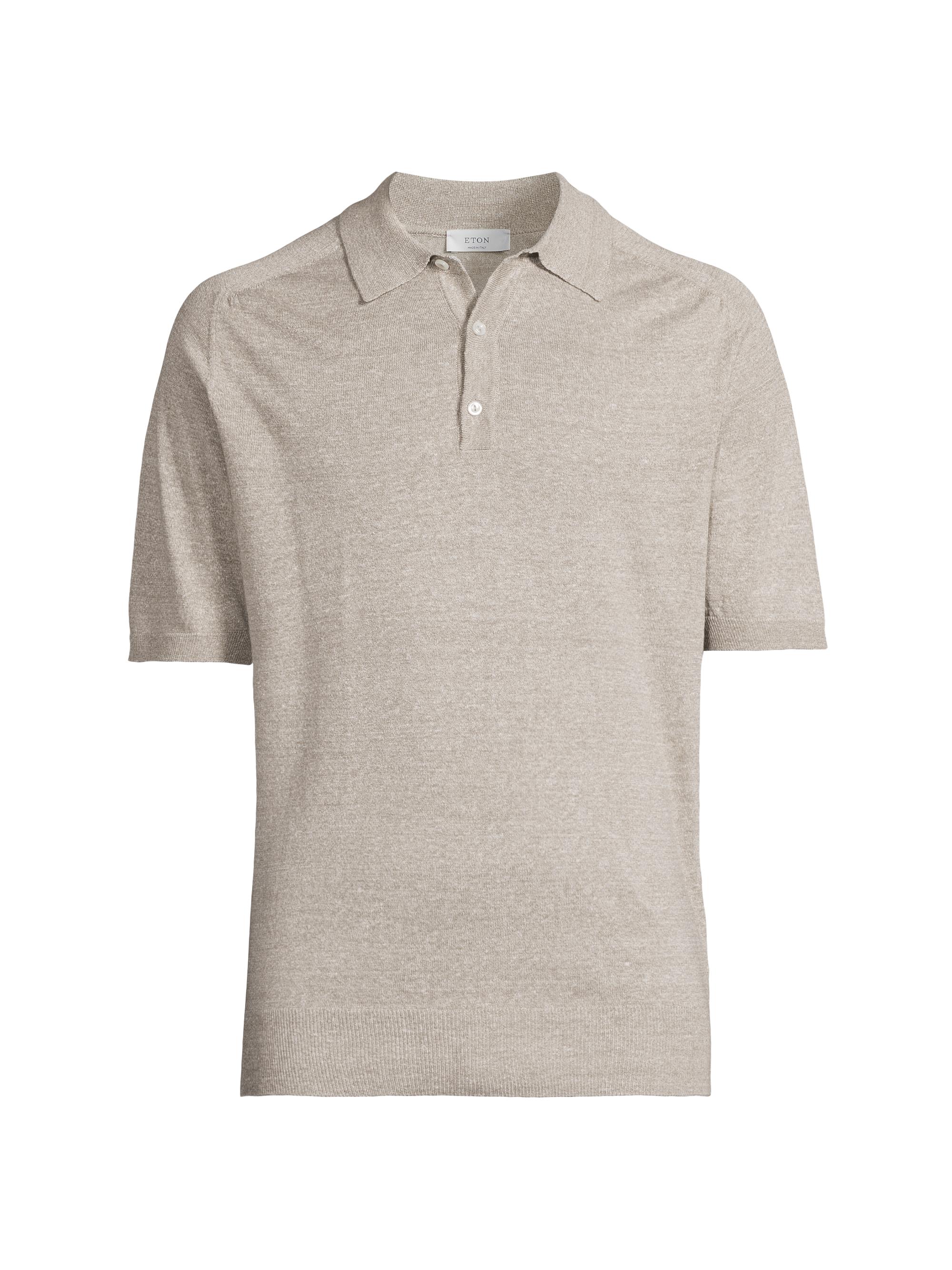 Eton Men's Linen-Cotton Woven Polo Shirt - Beige