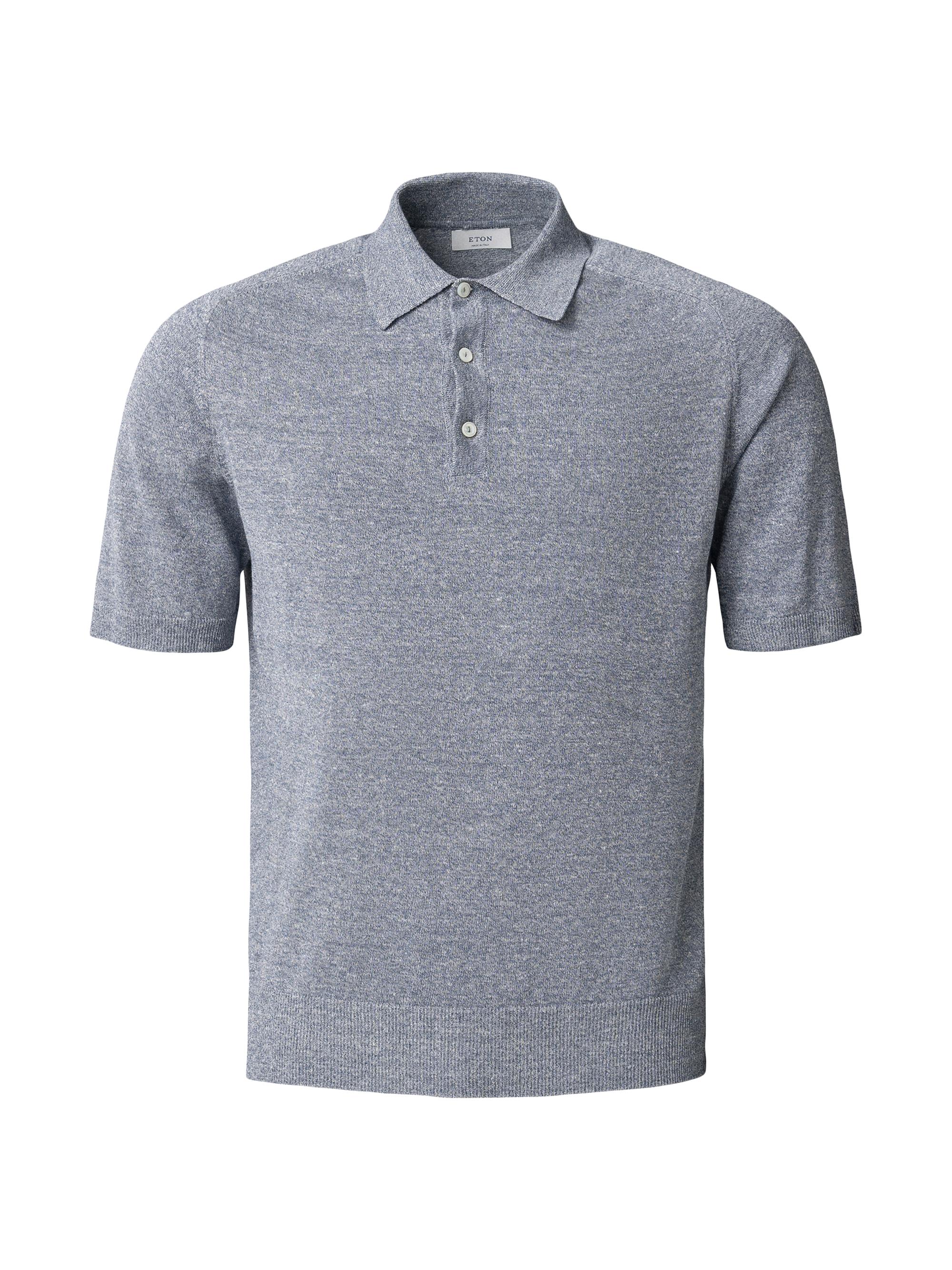 Eton Men's Linen-Cotton Woven Polo Shirt - Blue