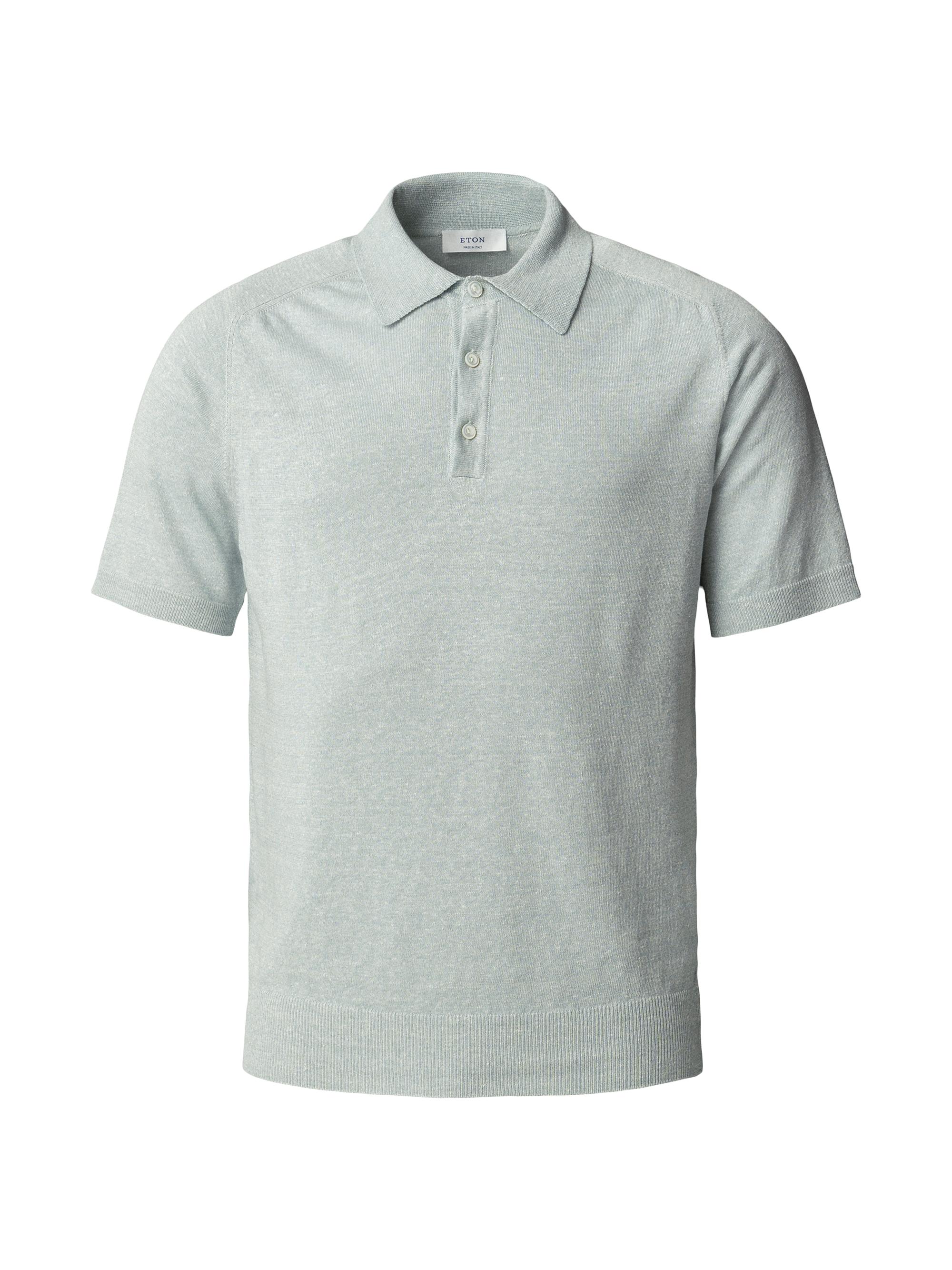 Eton Men's Linen-Cotton Woven Polo Shirt - Green
