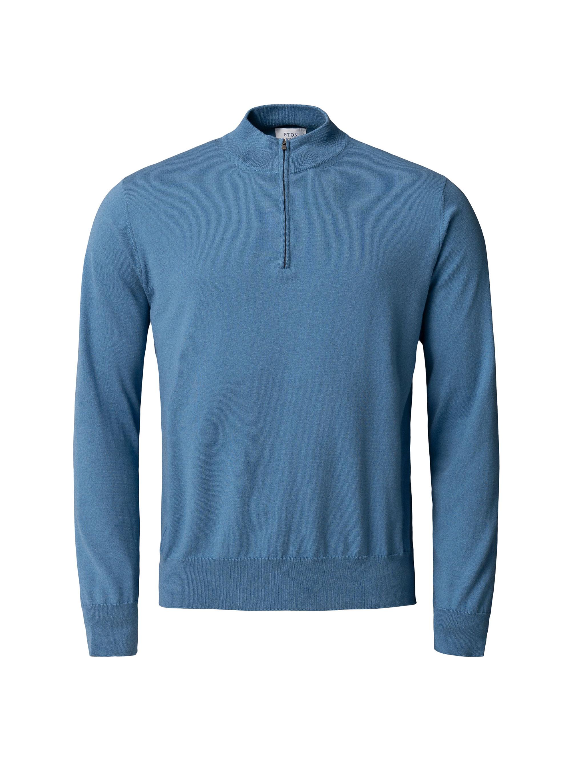 Eton Men's Cotton-Cashmere Fine Weave Quarter-Zip Sweater - Blue