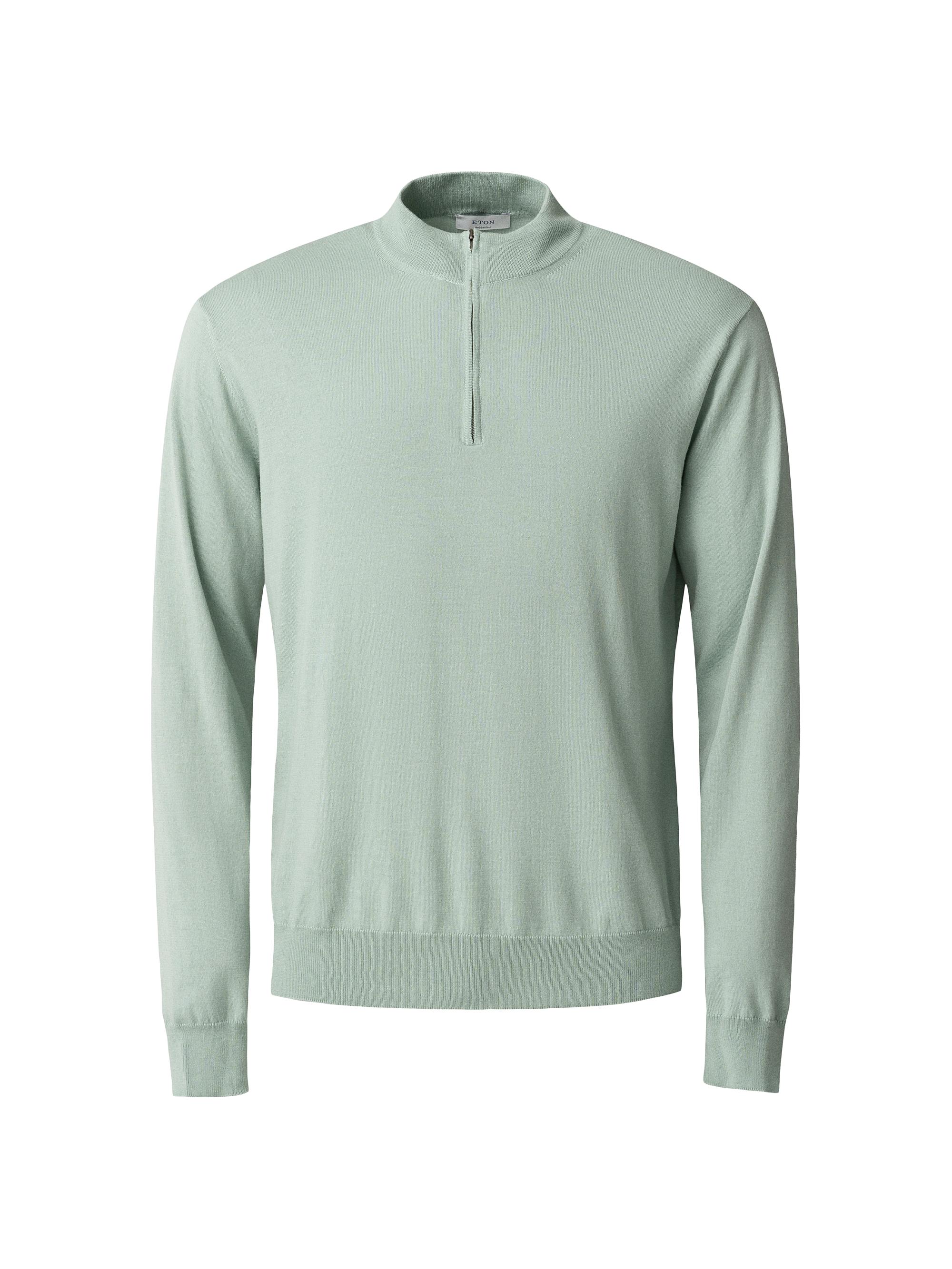 Eton Men's Cotton-Cashmere Fine Weave Quarter-Zip Sweater - Green
