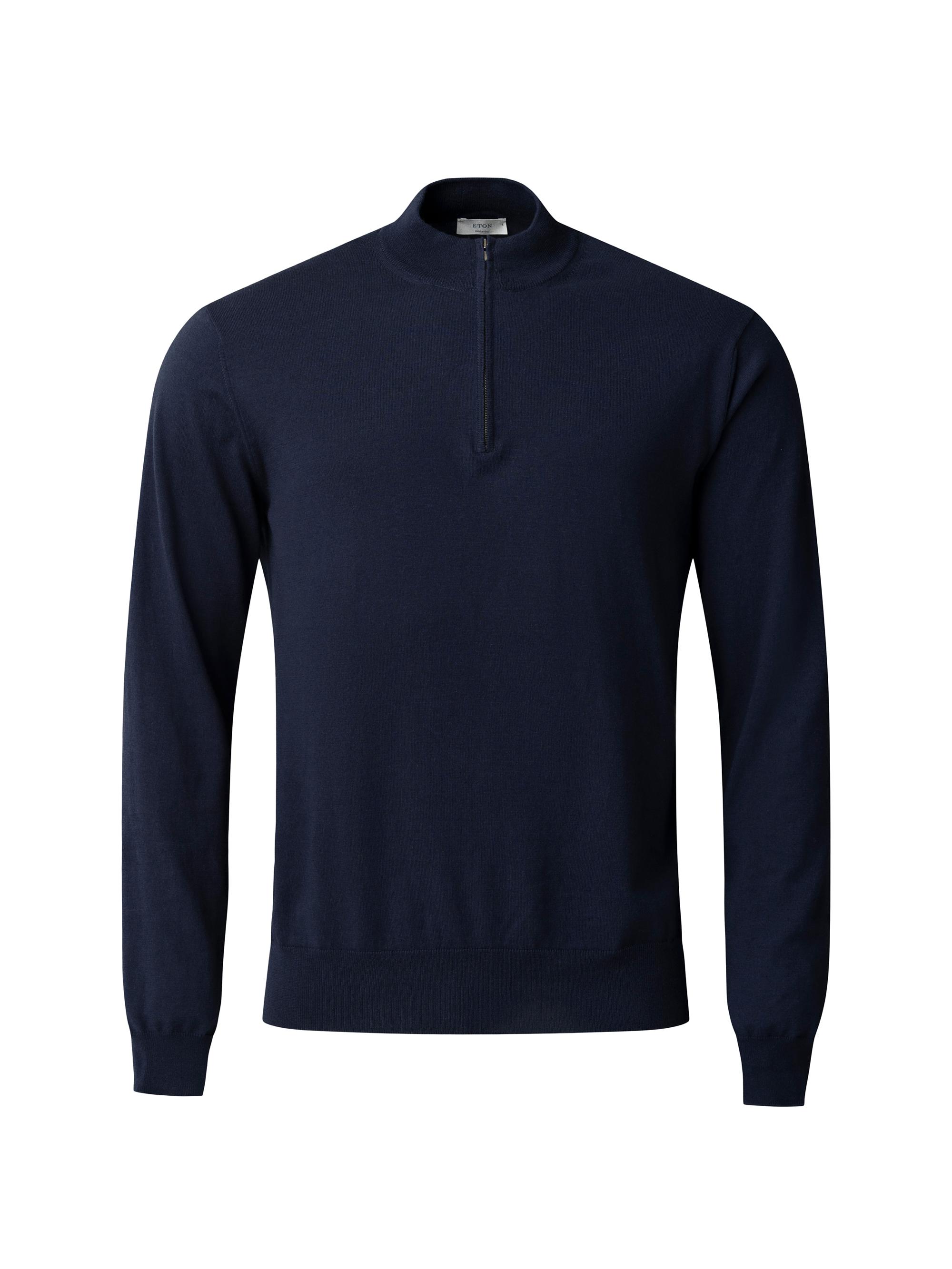 Eton Men's Cotton-Cashmere Fine Weave Quarter-Zip Sweater - Navy | Thumbnail 2