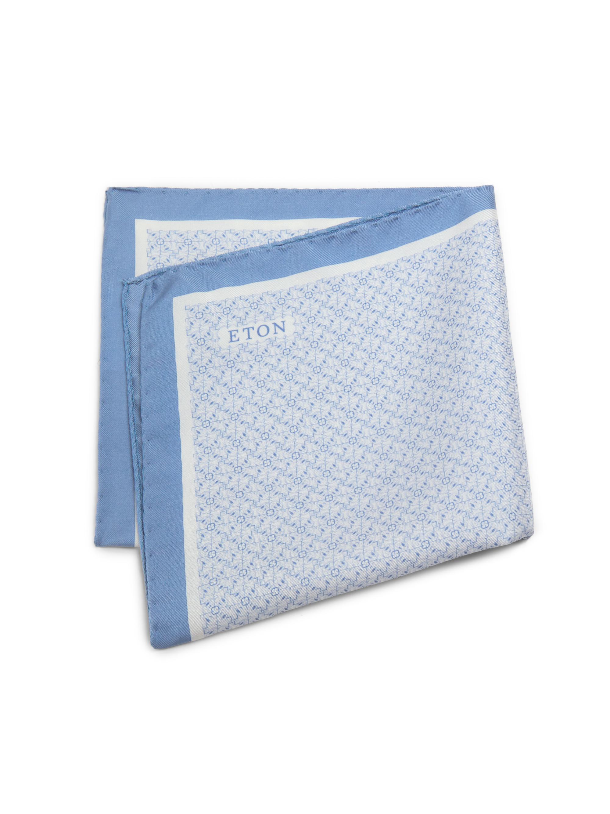Eton Men's Geometric Silk Pocket Square - Blue