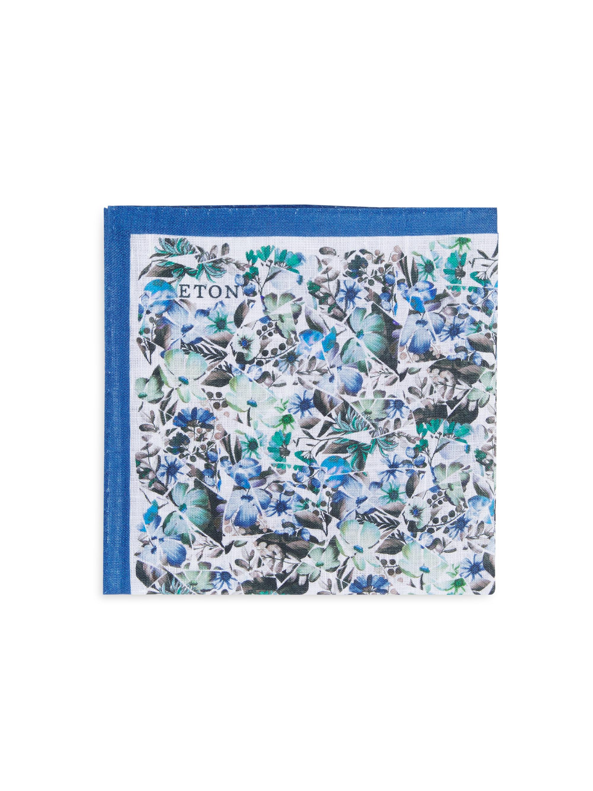 Eton Men's Floral Linen Pocket Square - Blue