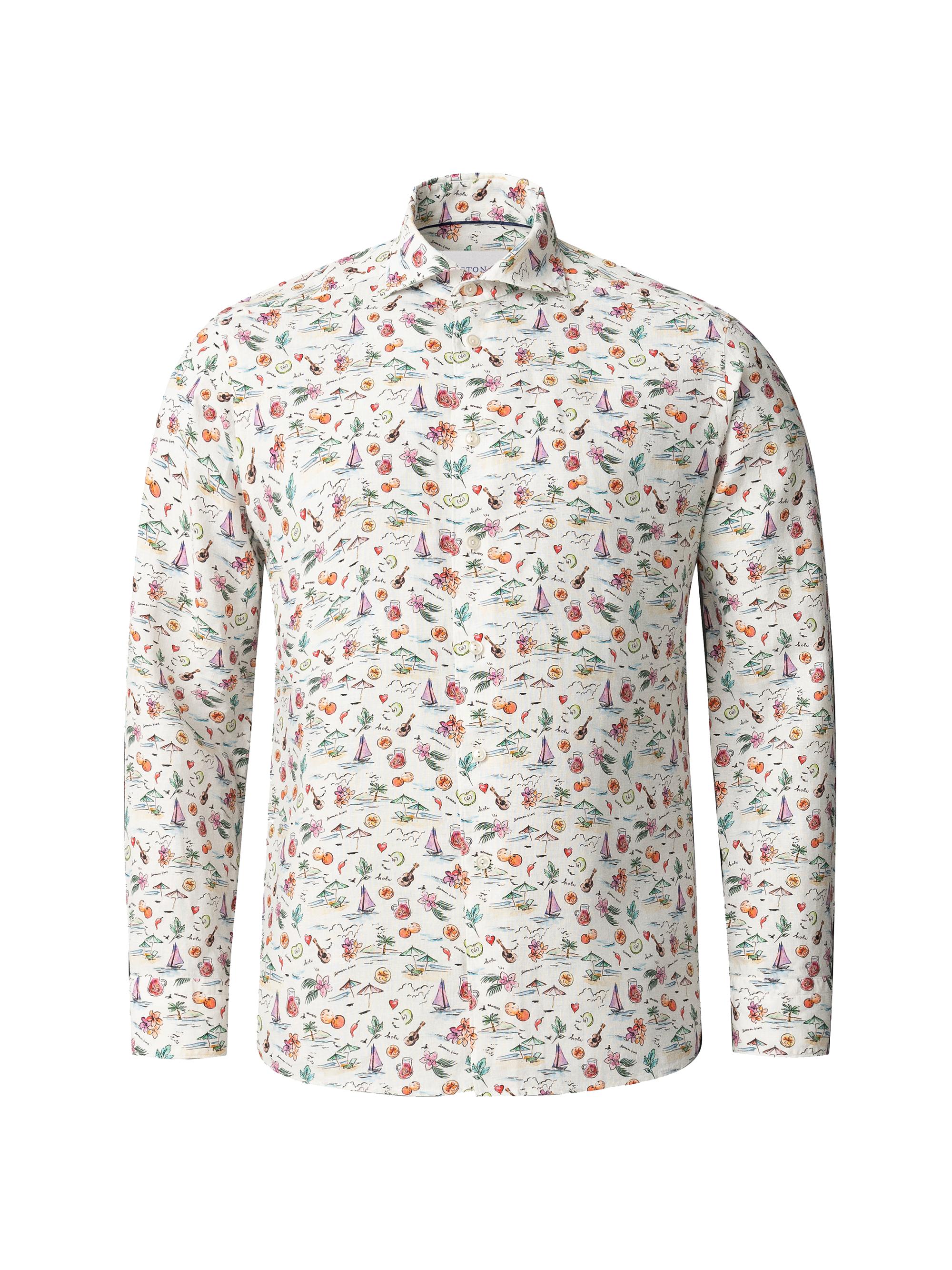Eton Men's Sangria Print Contemporary-Fit Linen Shirt