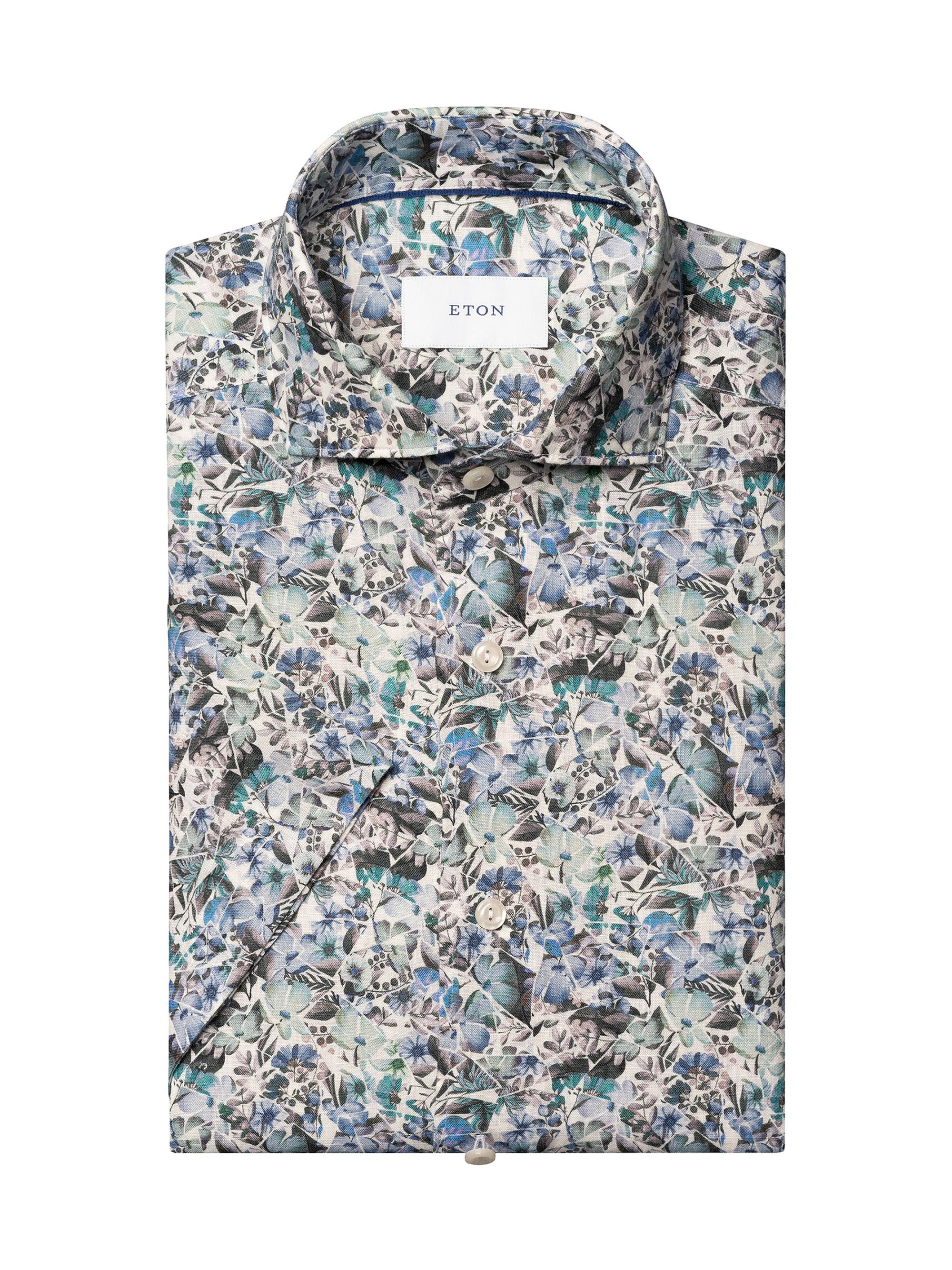 Eton Men's Slim-Fit Floral Linen Button-Front Shirt - Blue