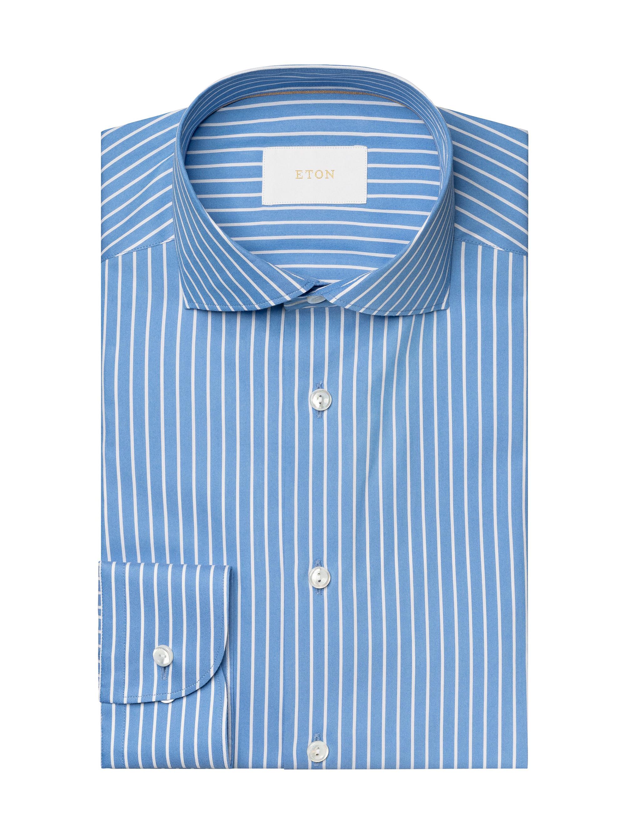 Eton Men's Contemporary-Fit Striped Cotton-Silk Shirt - Blue