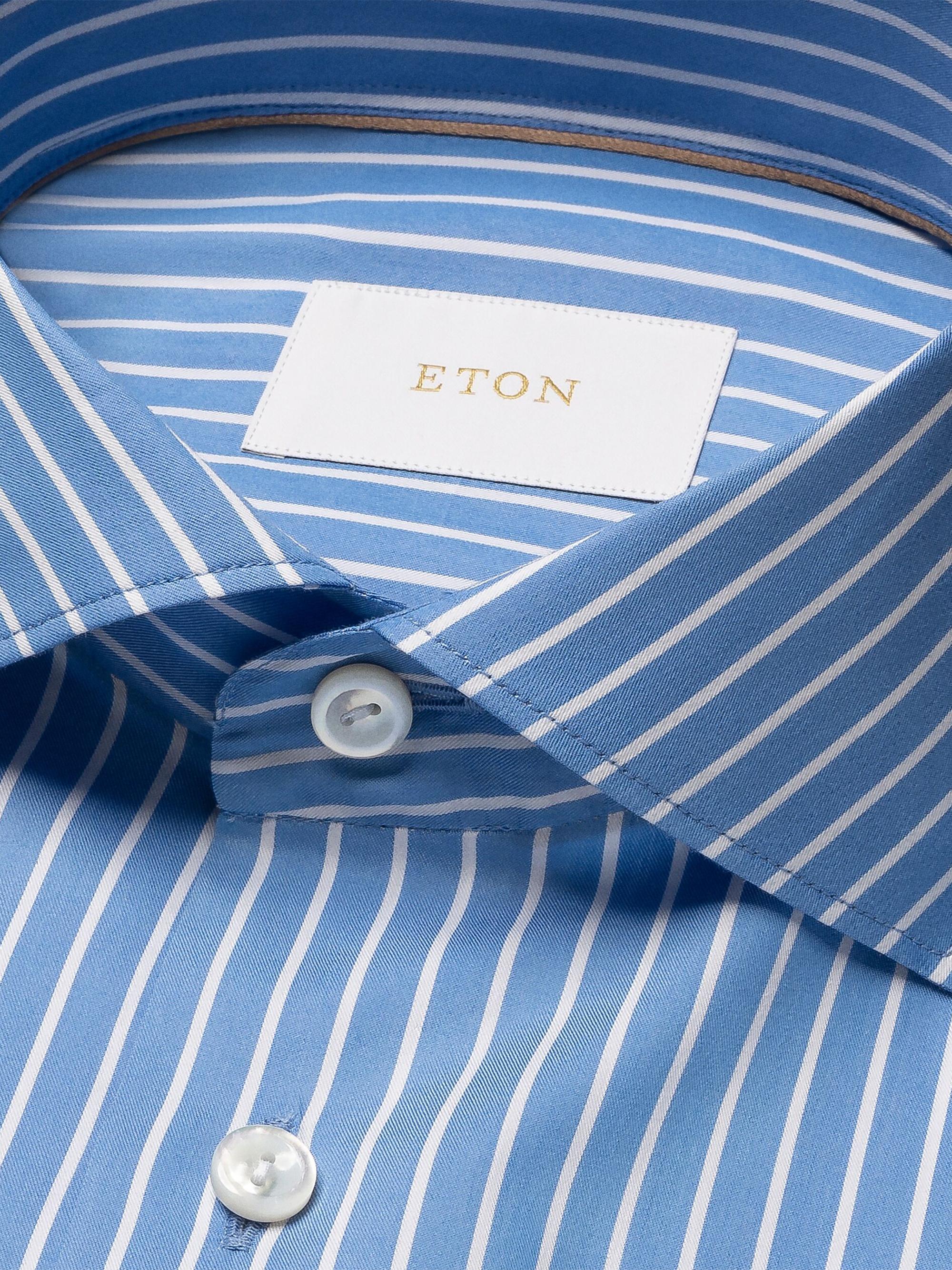 Eton Men's Contemporary-Fit Striped Cotton-Silk Shirt - Blue - Size 18