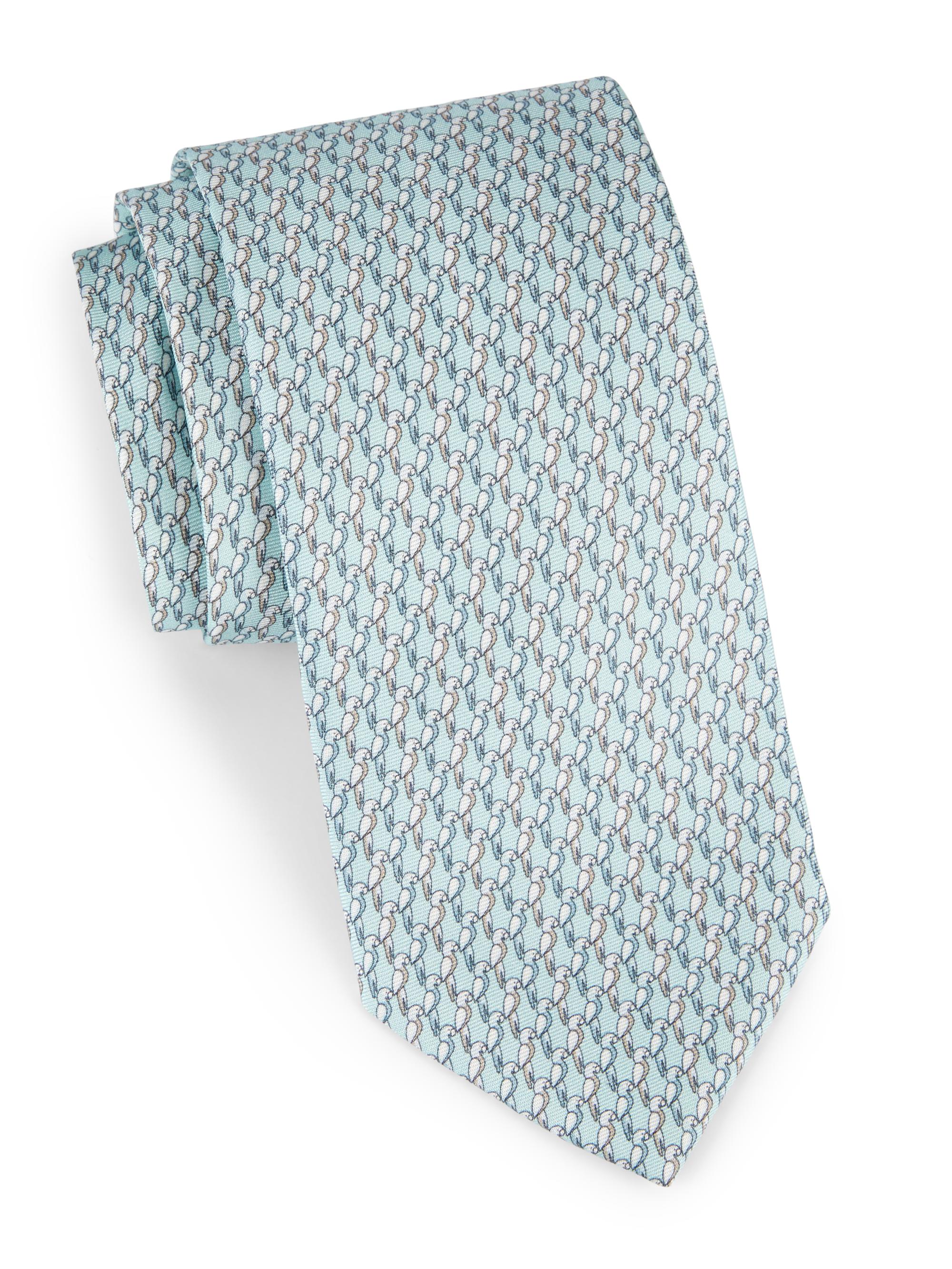 Eton Men's Parrot Print Silk Tie - Light Blue