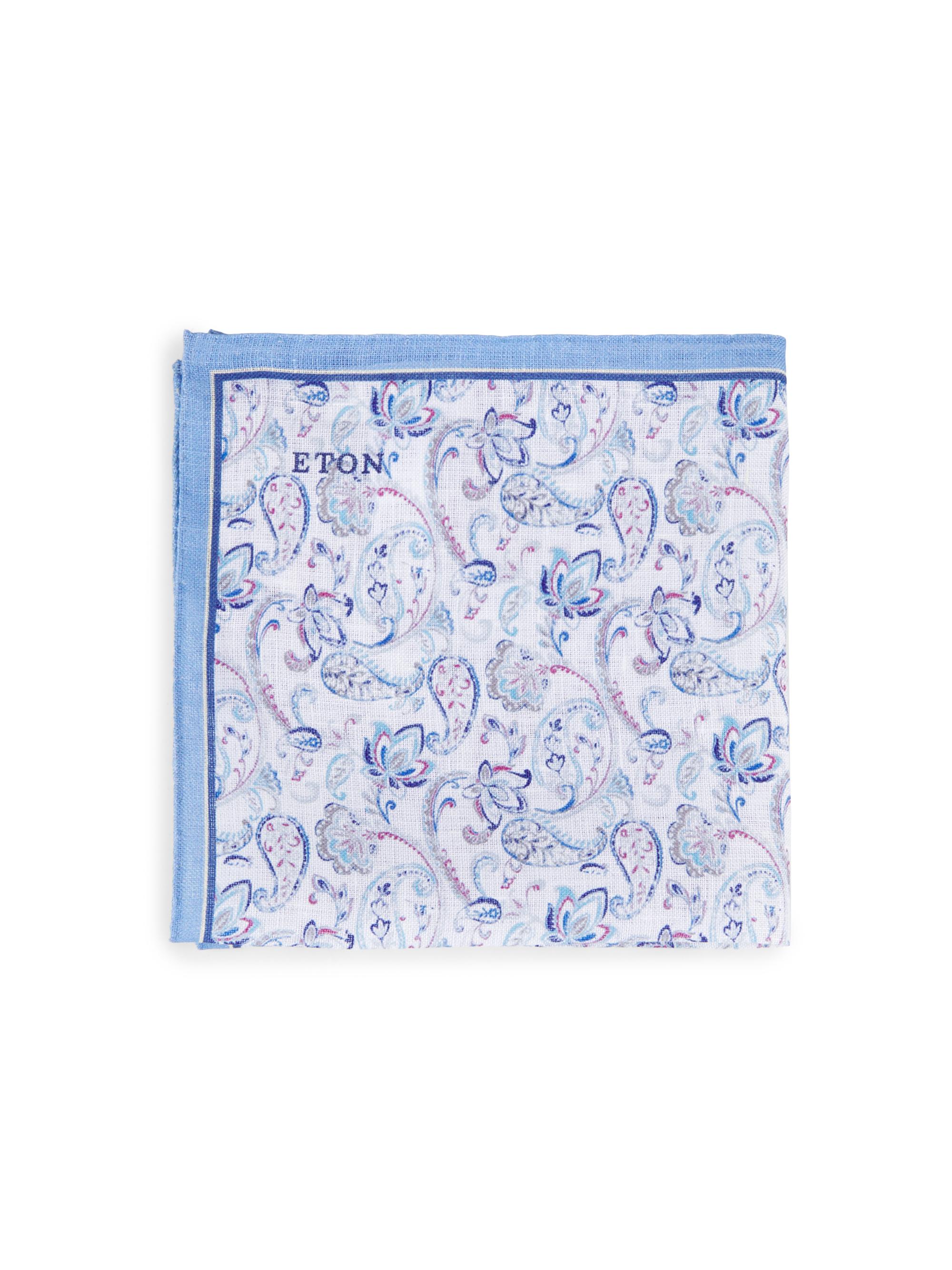 Eton Men's Paisley Linen Pocket Square - Blue