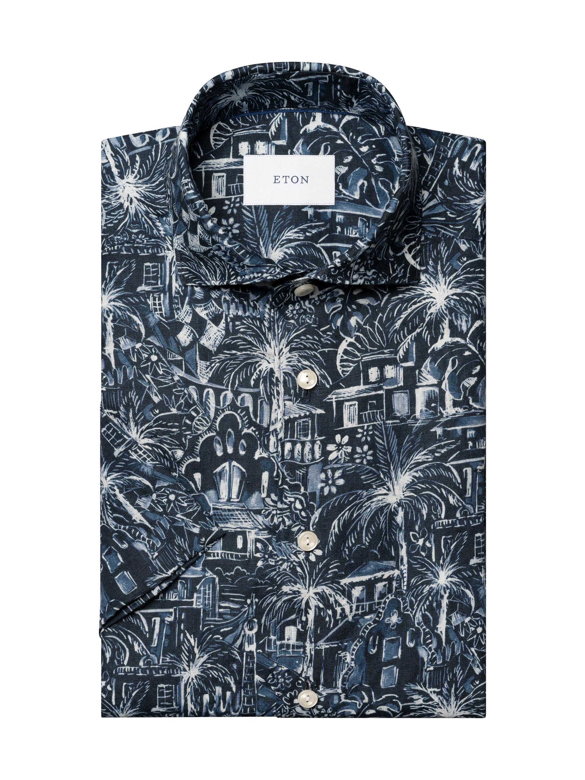 Eton Men's Slim-Fit Garden Linen Shirt - Blue