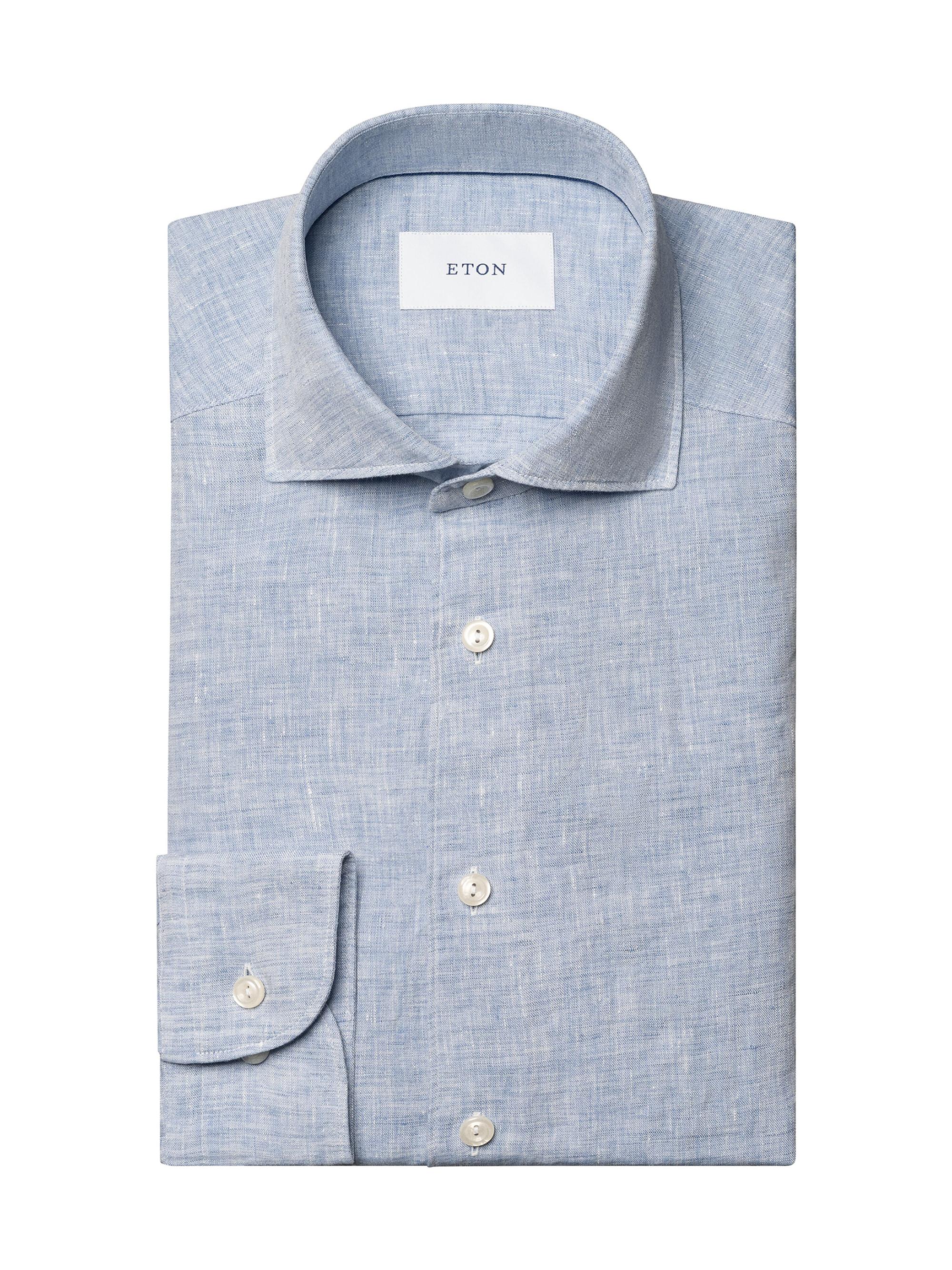 Eton Men's Slim-Fit Solid Linen Shirt - Blue