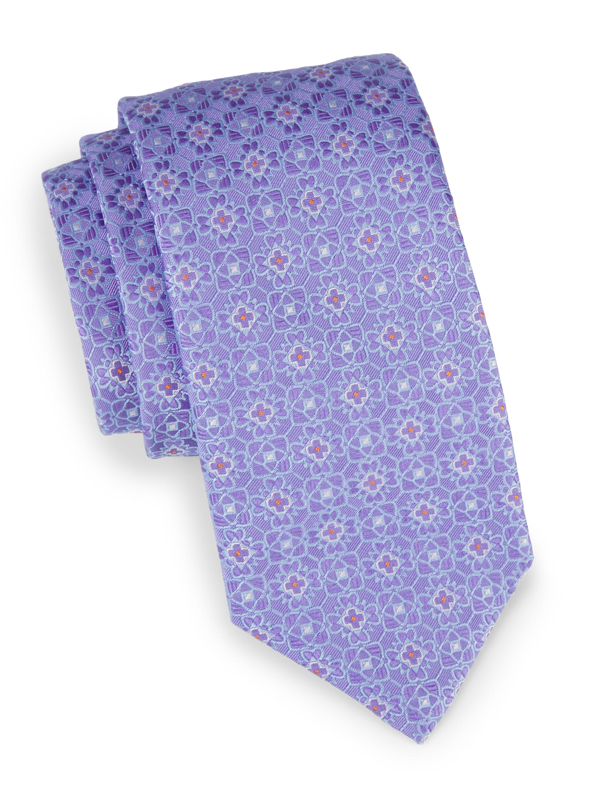 Eton Men's Floral Silk Tie - Purple