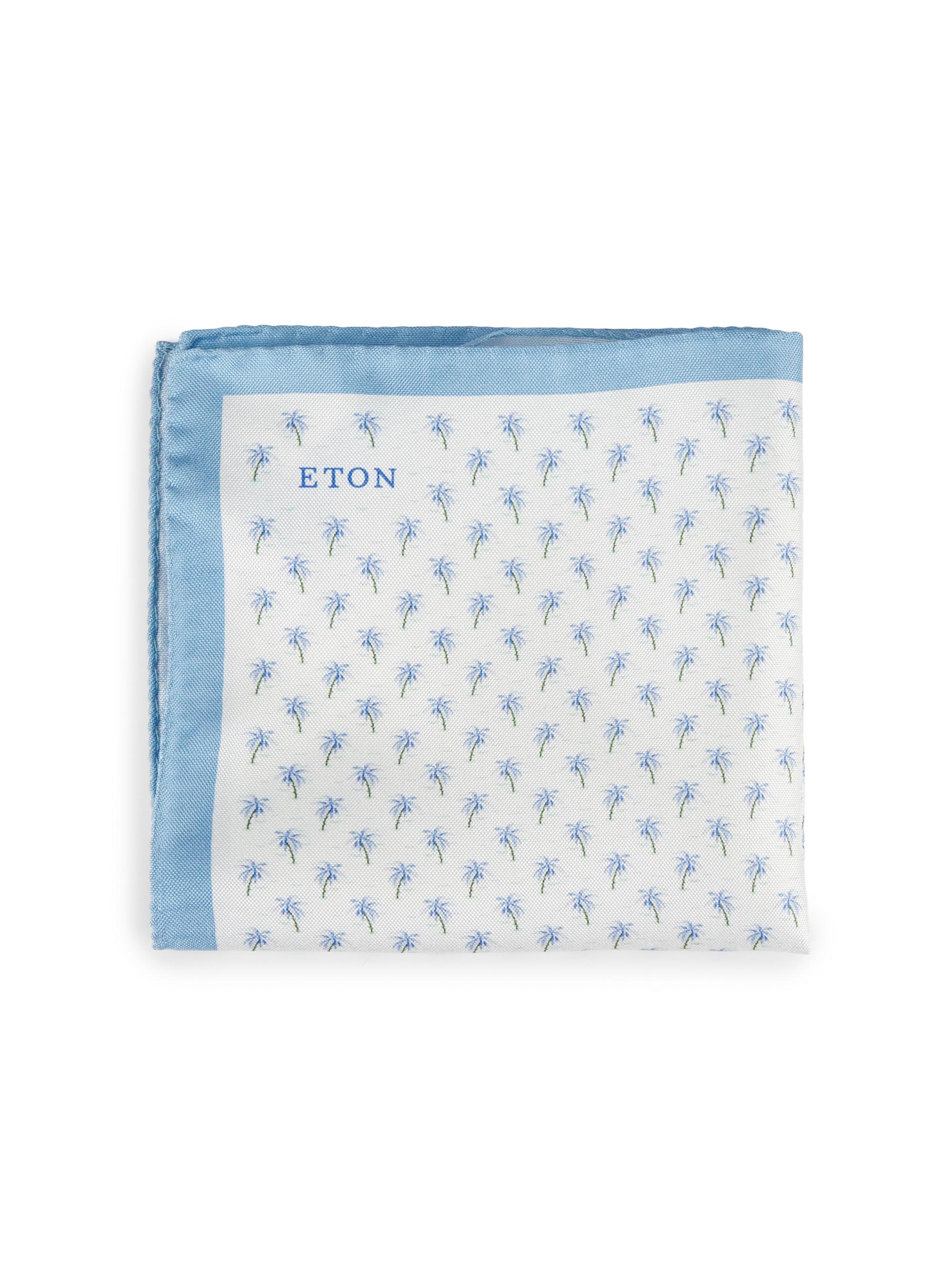 Eton Men's Palm Tree Silk Pocket Square - Blue