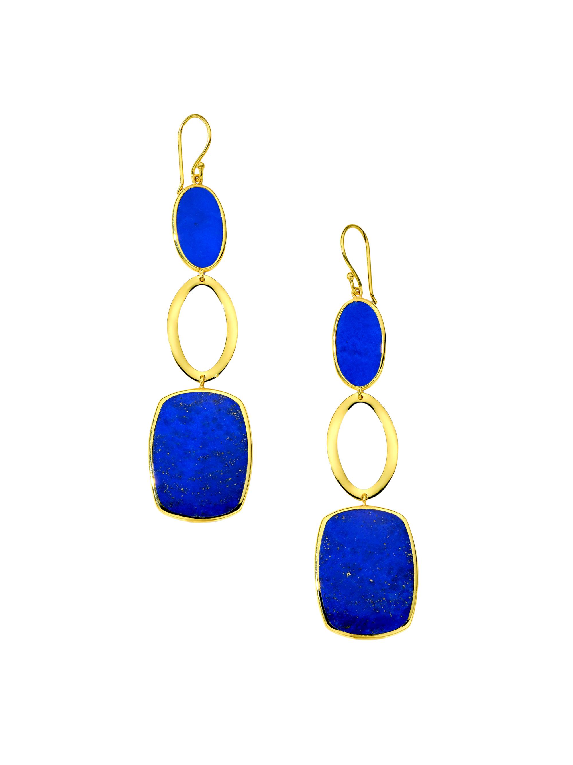 Ippolita Women's Rock Candy 18K Yellow Gold & Lapis Wavy Oval Drop Earrings - Lapis