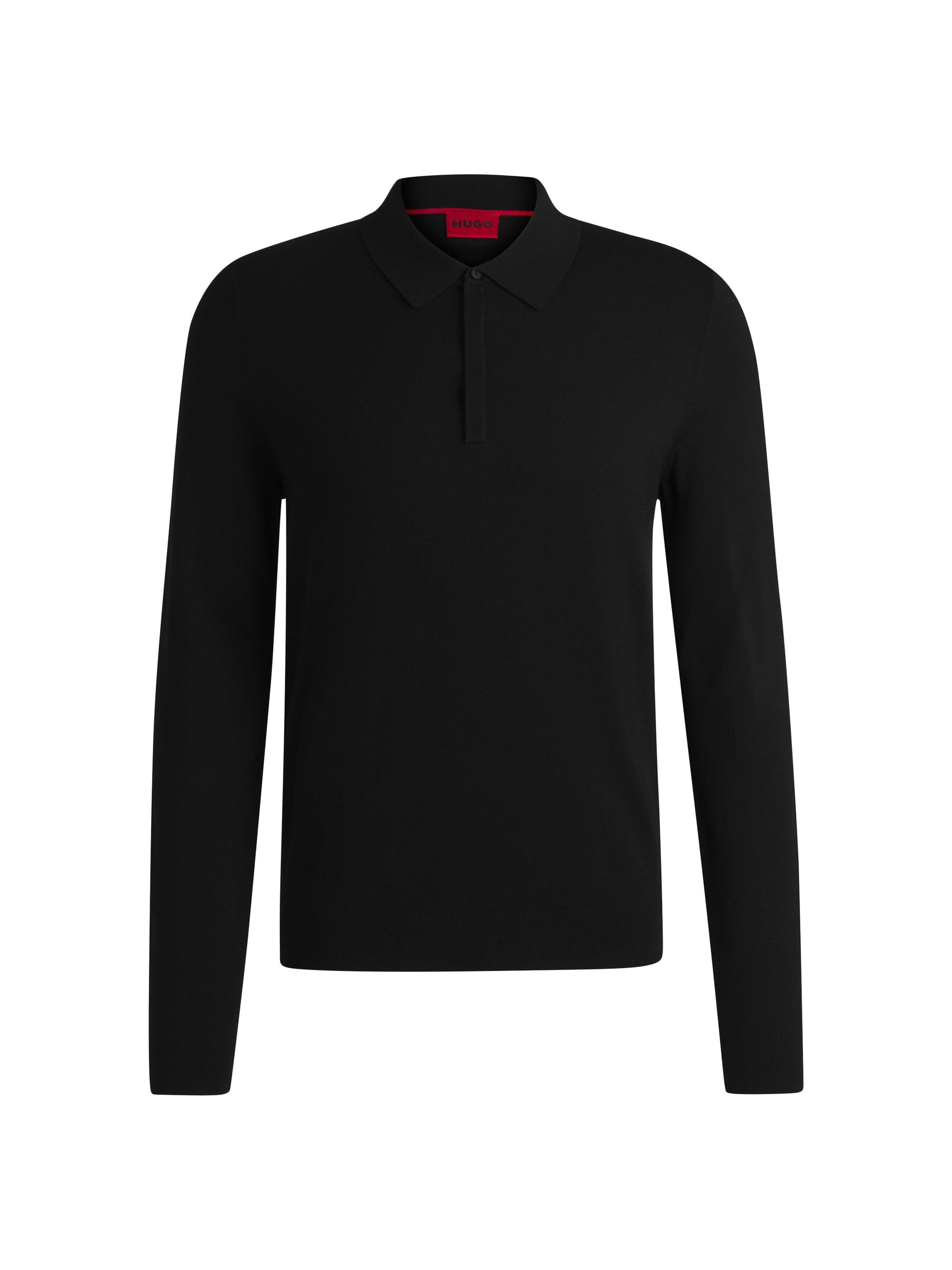HUGO Men's Knit Polo Sweater with Concealed Placket - Black
