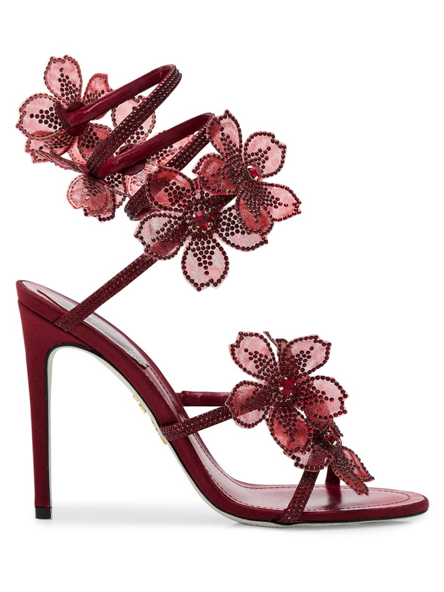 Rene Caovilla 105MM Crystal-Embellished Floral Satin Sandals