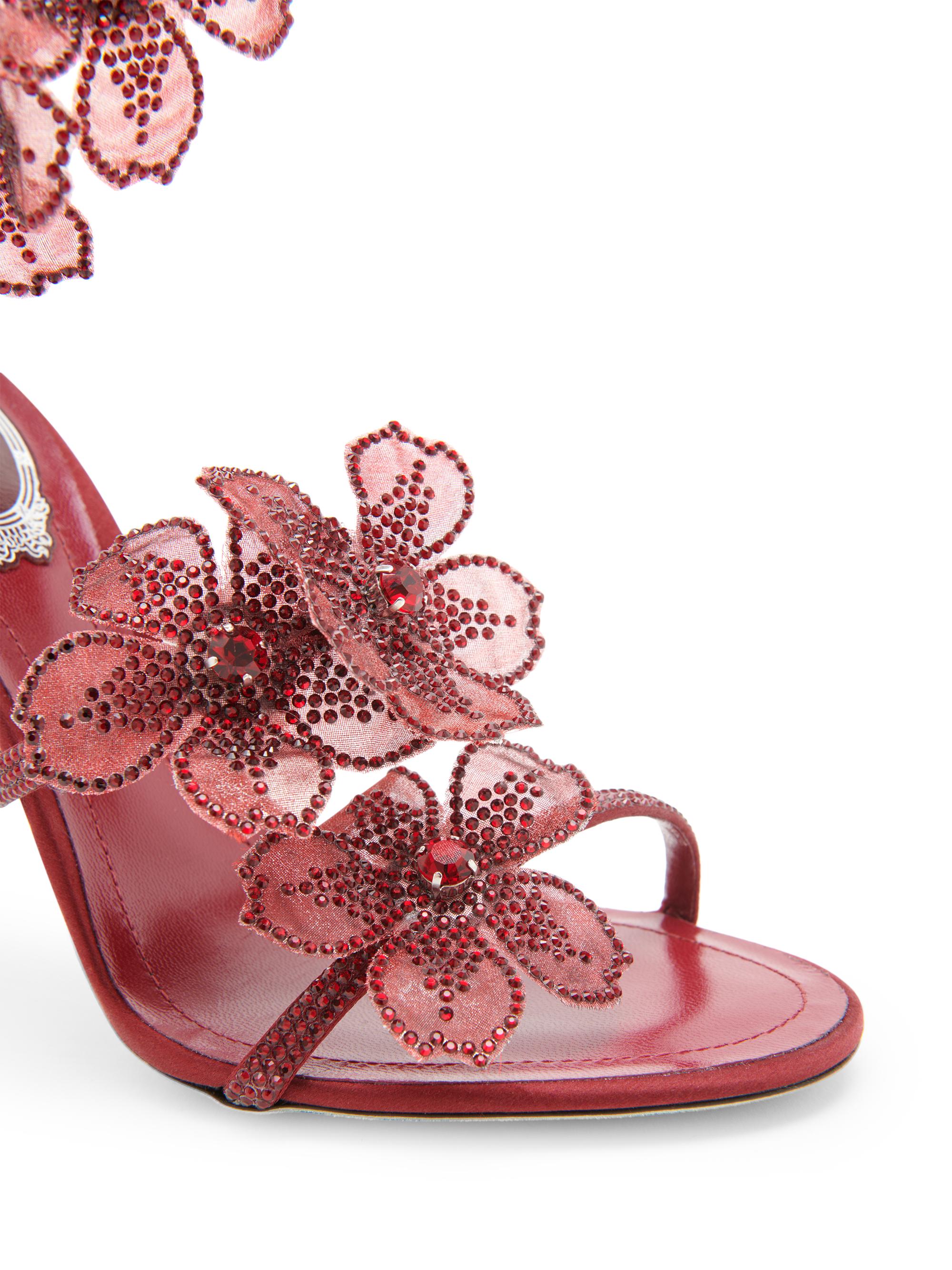 Rene Caovilla 105MM Crystal-Embellished Floral Satin Sandals
