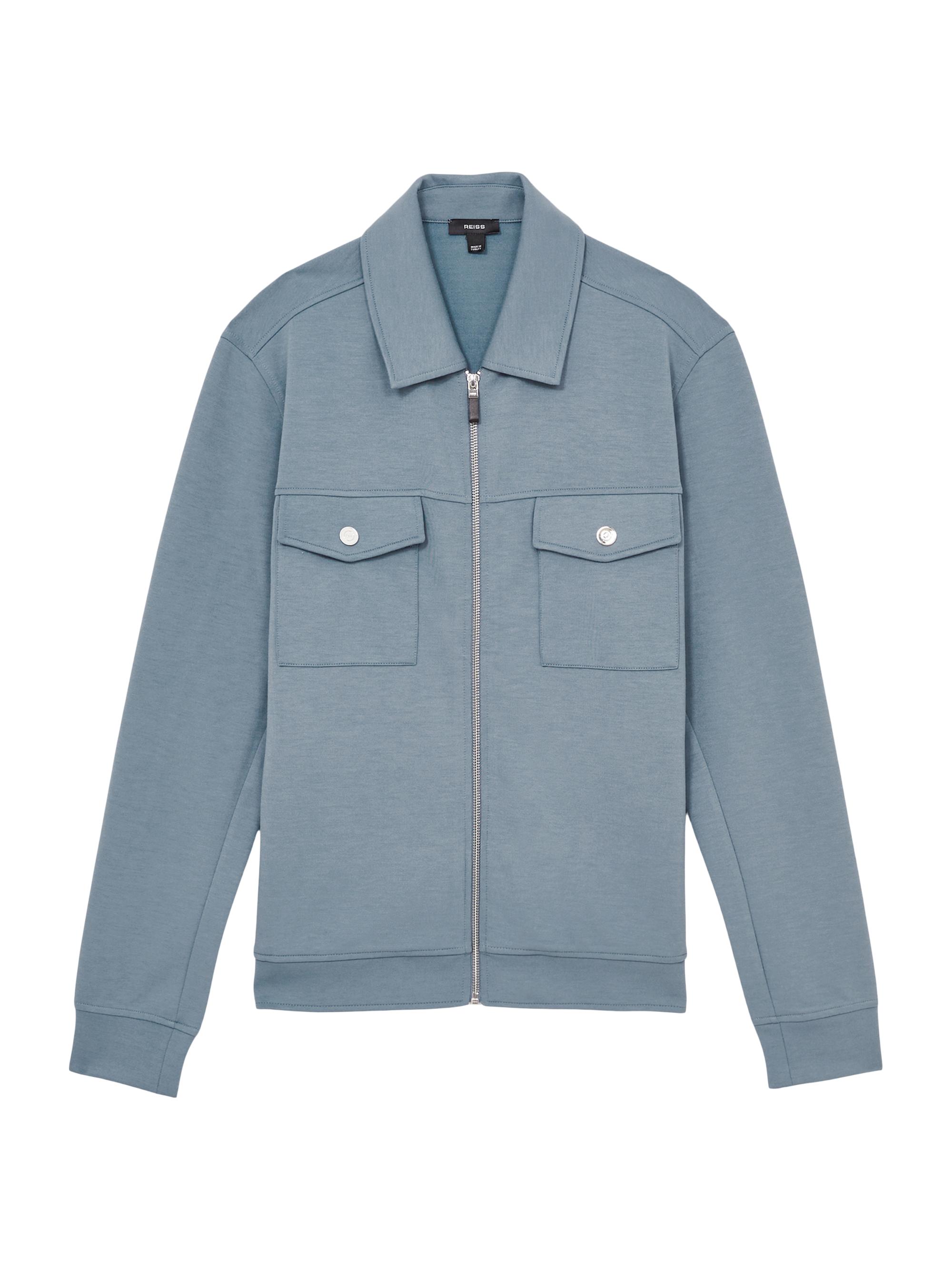 Reiss Men's Medina Jersey Shirt Jacket - Airforce Blue