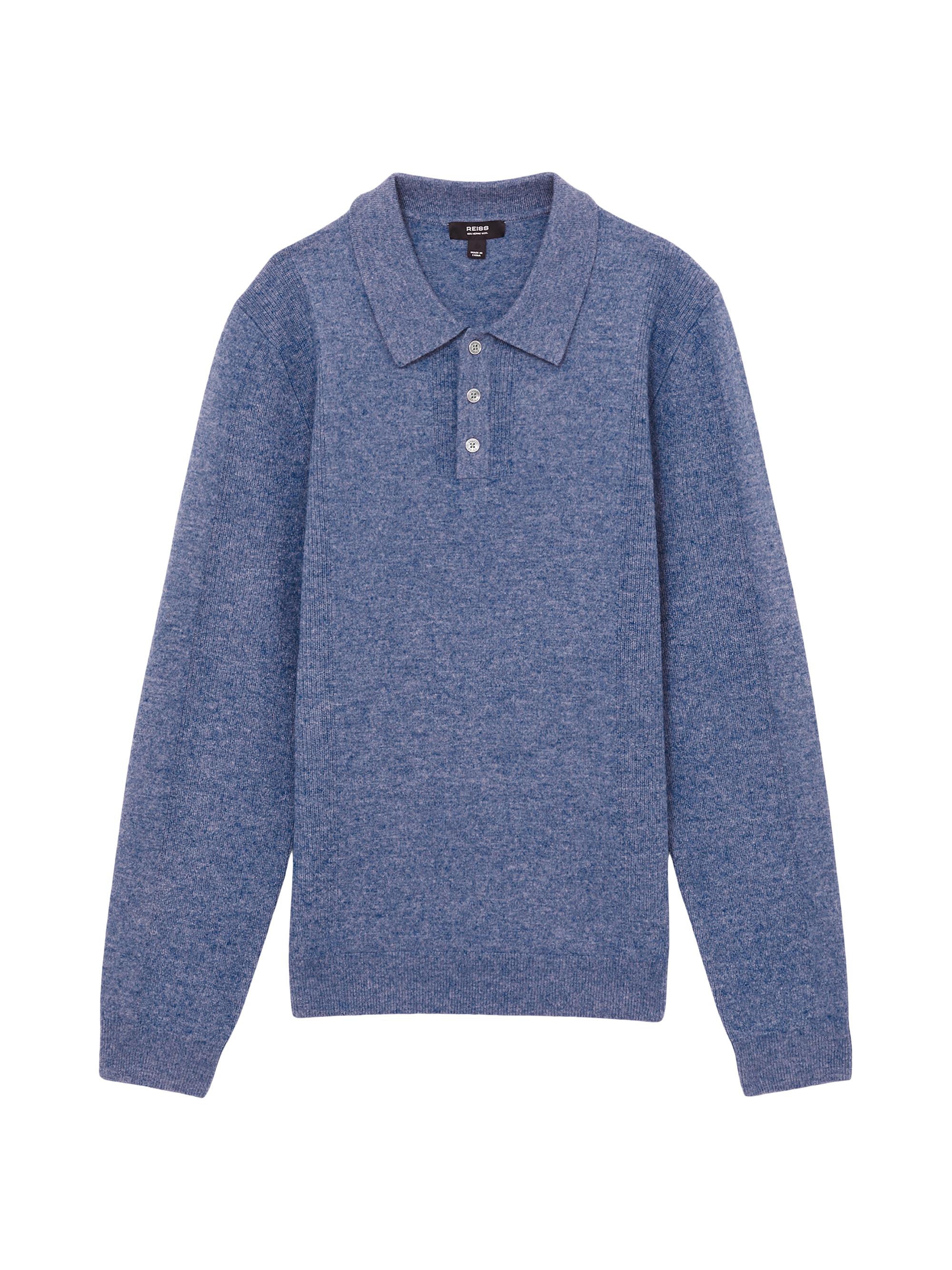 Reiss Men's Kingsley Long-Sleeve Wool Polo Shirt - Soft Blue