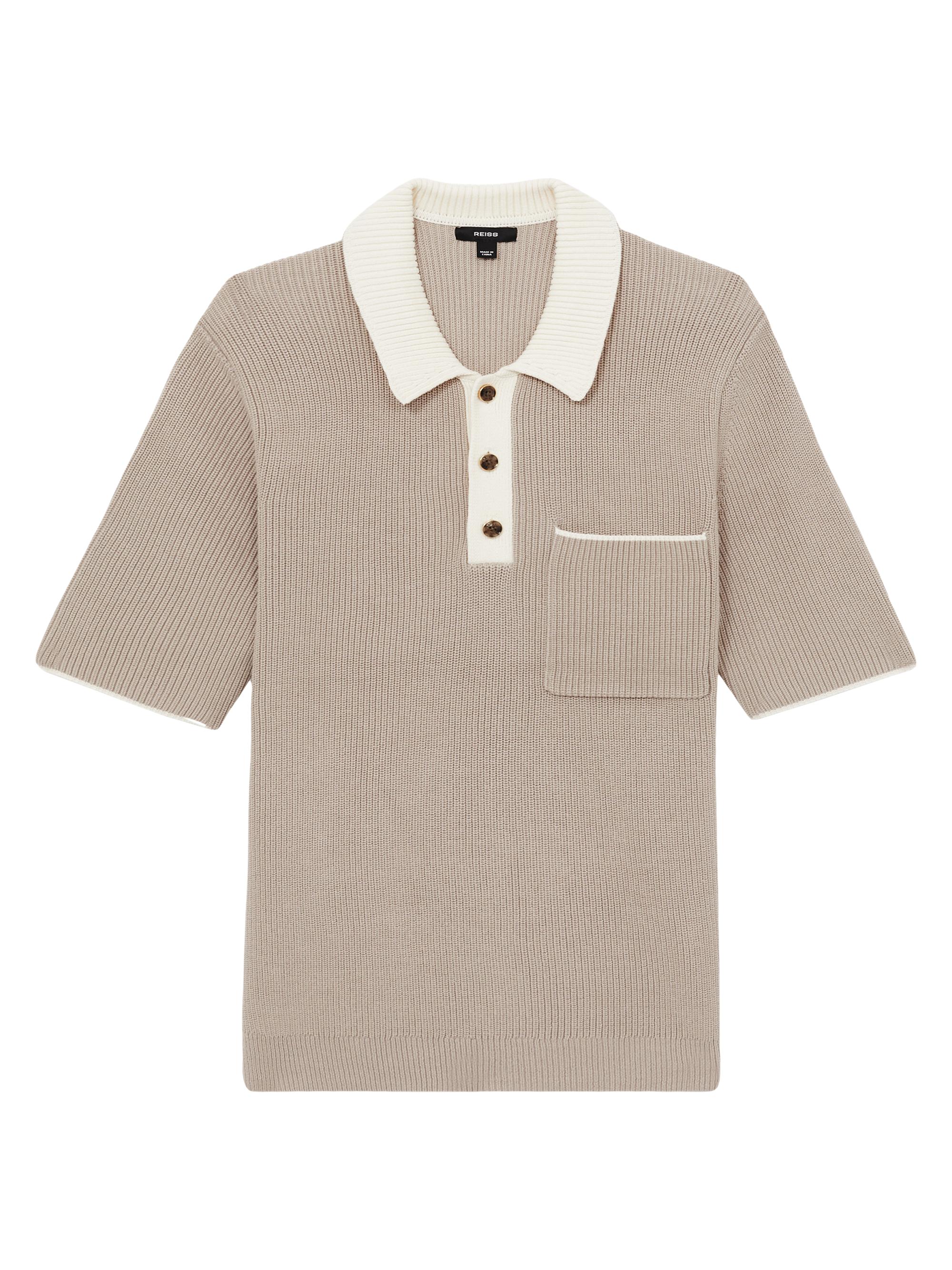 Reiss Men's Brinkley Tipped Rib-Knit Polo Shirt - Off White Navy