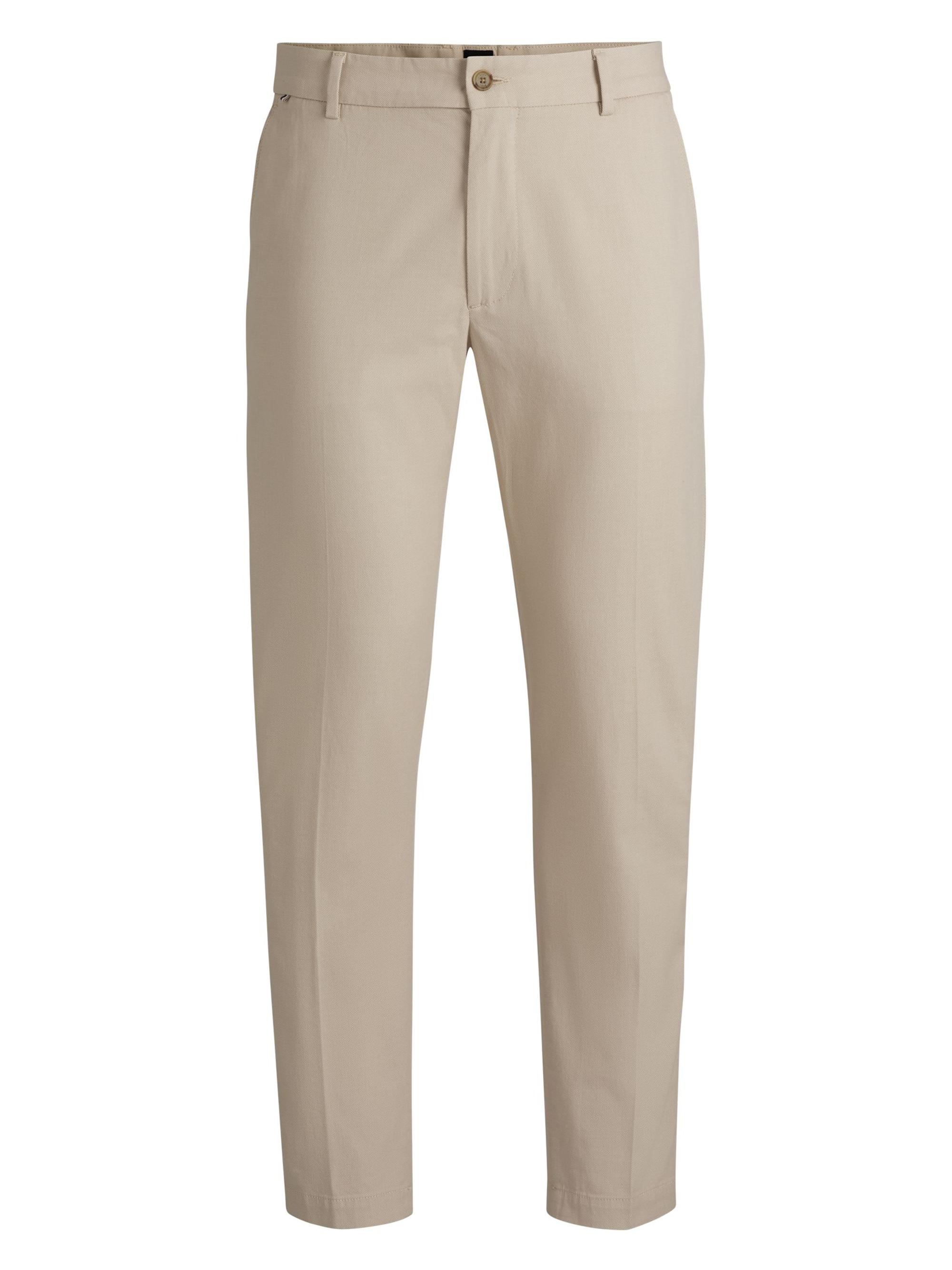 BOSS Men's Regular-Fit Trousers in Micro-Patterned Stretch Cotton - Light Beige