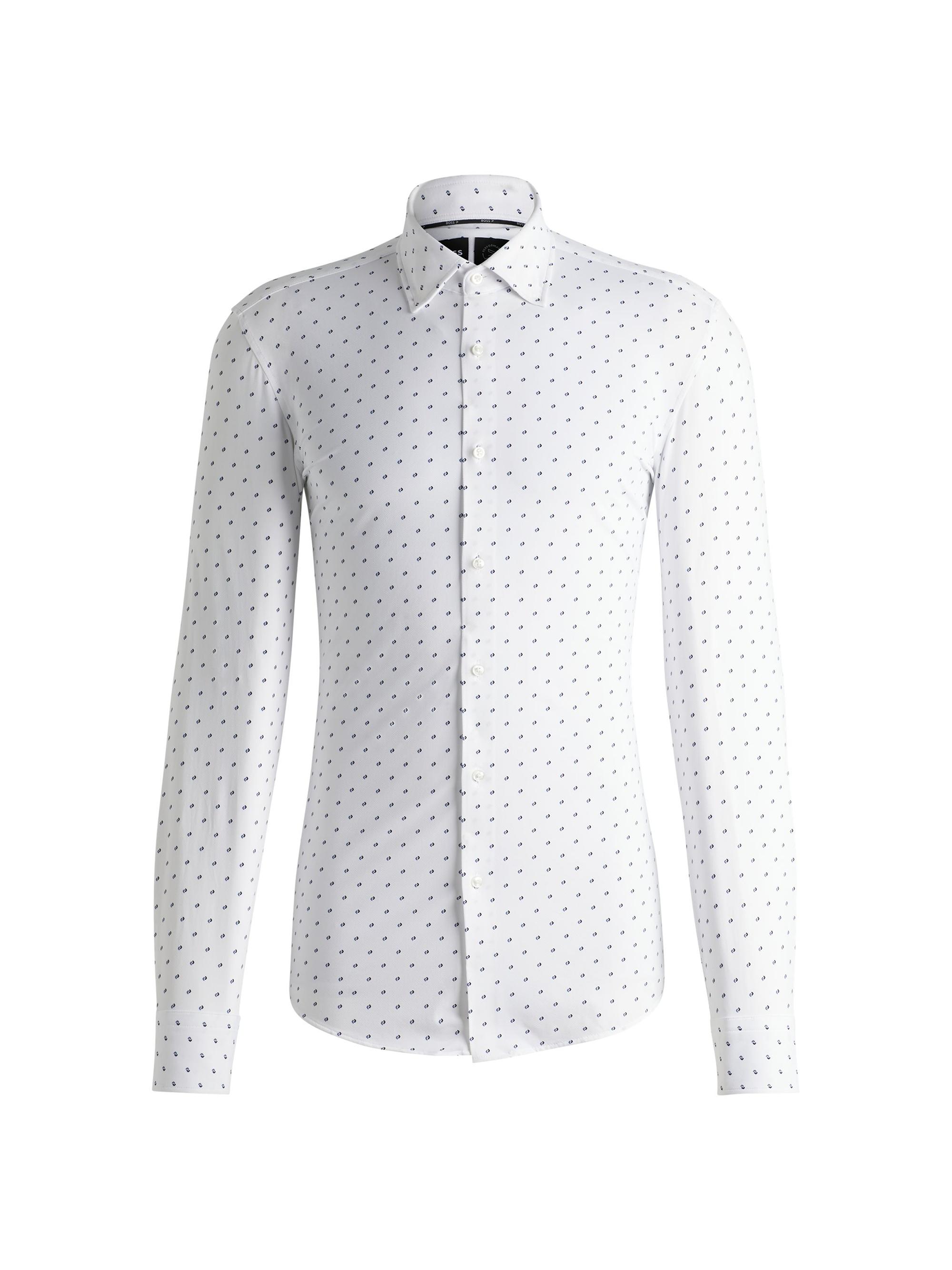 BOSS Men's Slim-Fit Shirt in Printed Performance-Stretch Material - White
