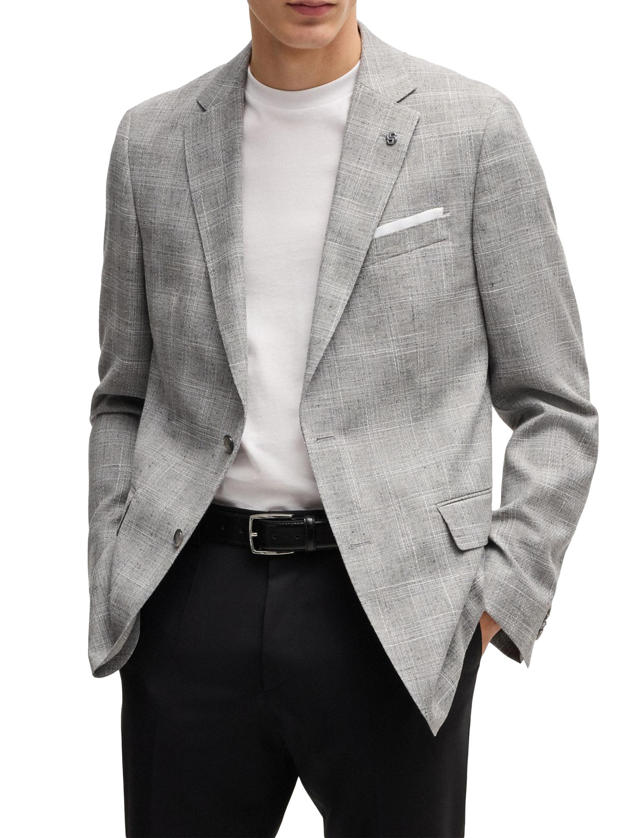 BOSS Men's Slim-Fit Suit Jacket in a Checked Wool Blend - Open White