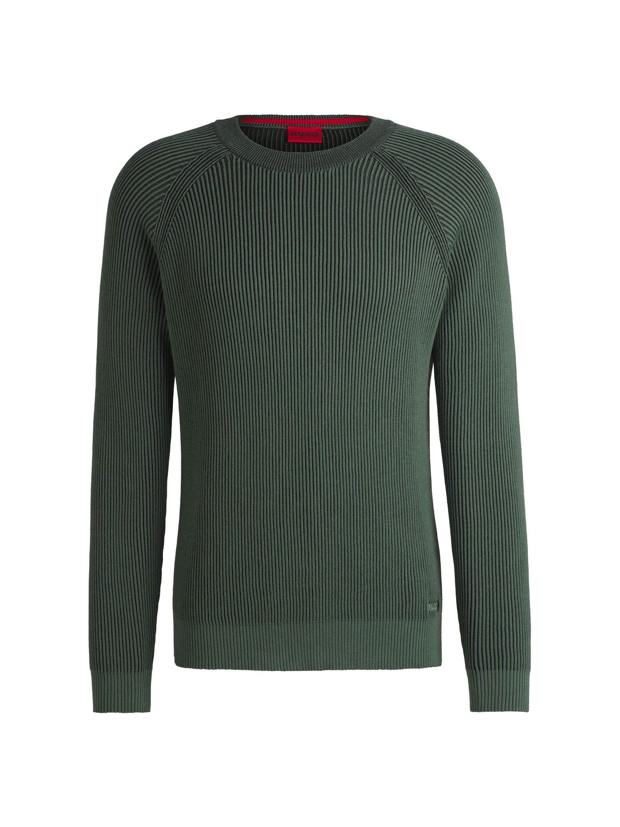 HUGO Men's Cotton Sweater with Two-Tone Ribbing - Light Green