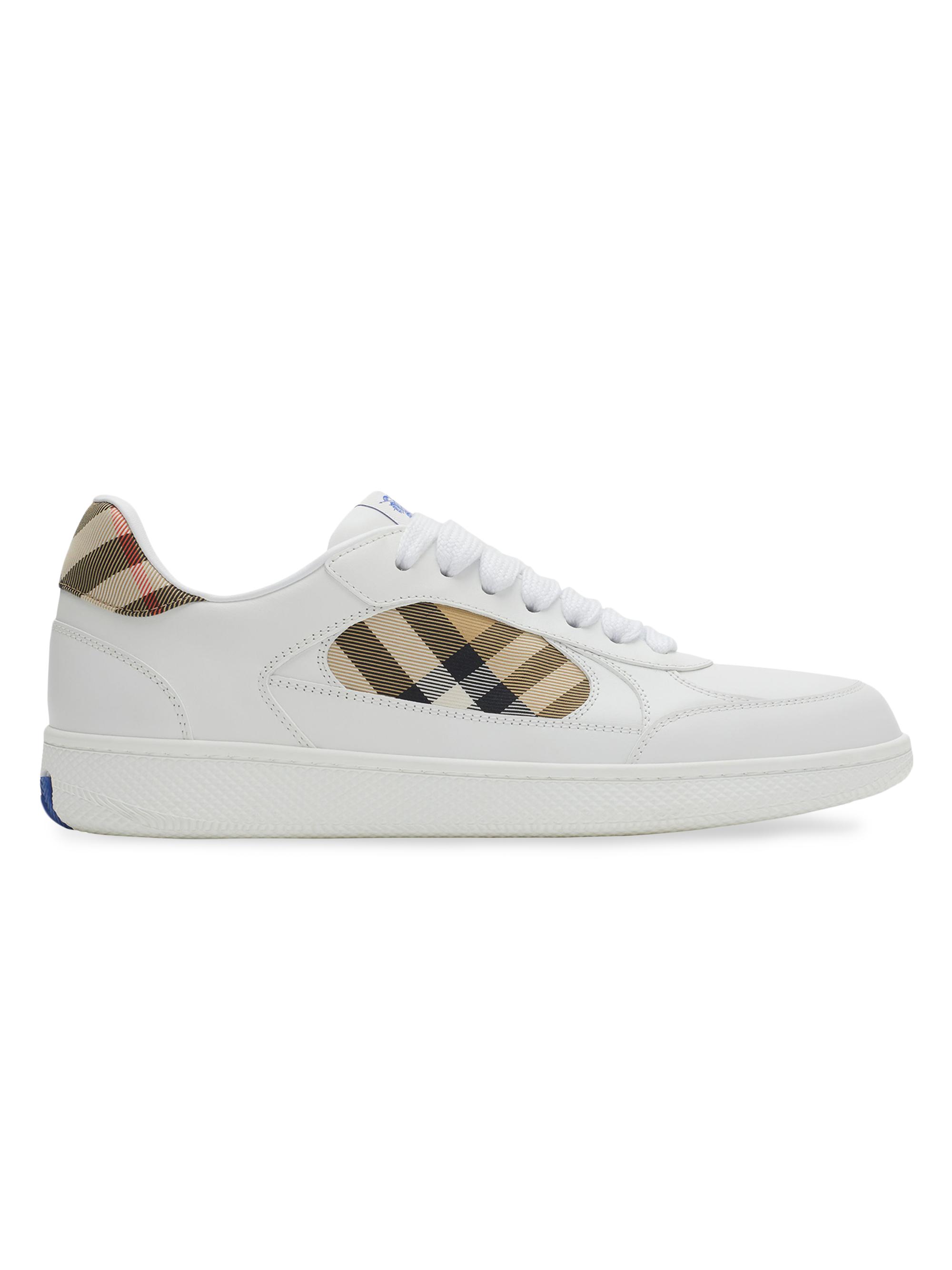 Burberry Men's Terrace Leather & Check Sneakers - Whitesand