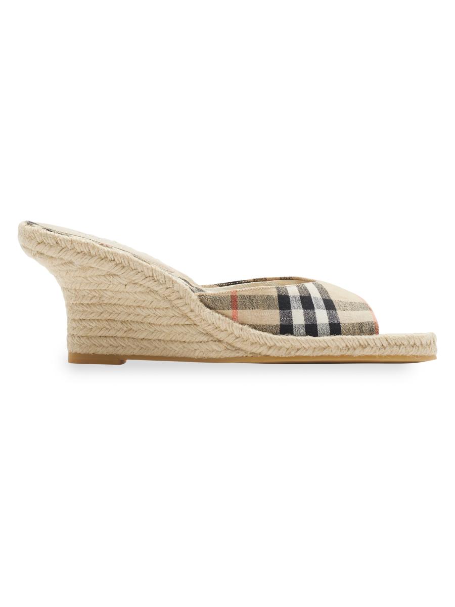 Burberry Mews 65MM Check Espadrille Wedge Sandals | Saks