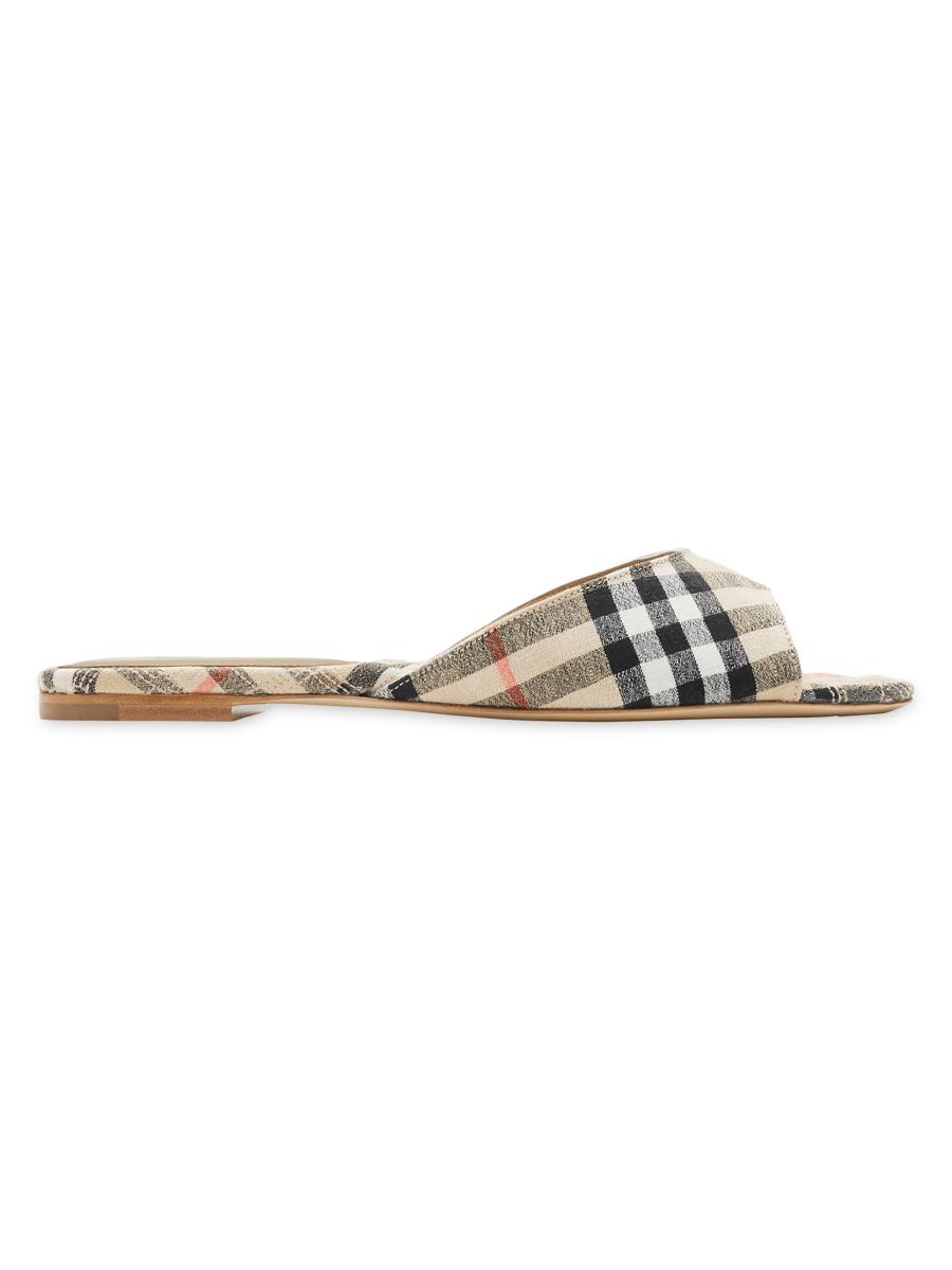 サンダル・ミュール BURBERRY MEWS MULE WITH CHECK PATTERN Check Mews High Mules​ in Alabaster - Women | Burberry® Official