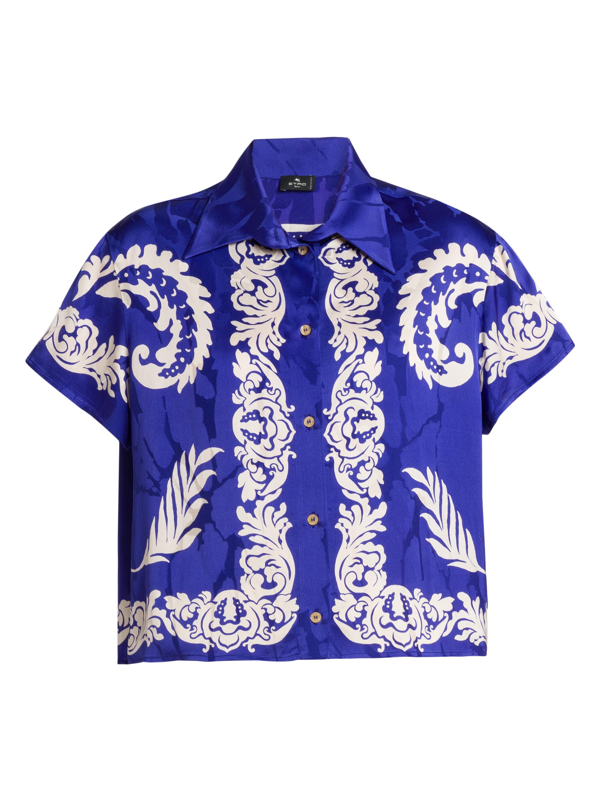 Etro Women's Paisley Satin Blouse - Printed Blue Base