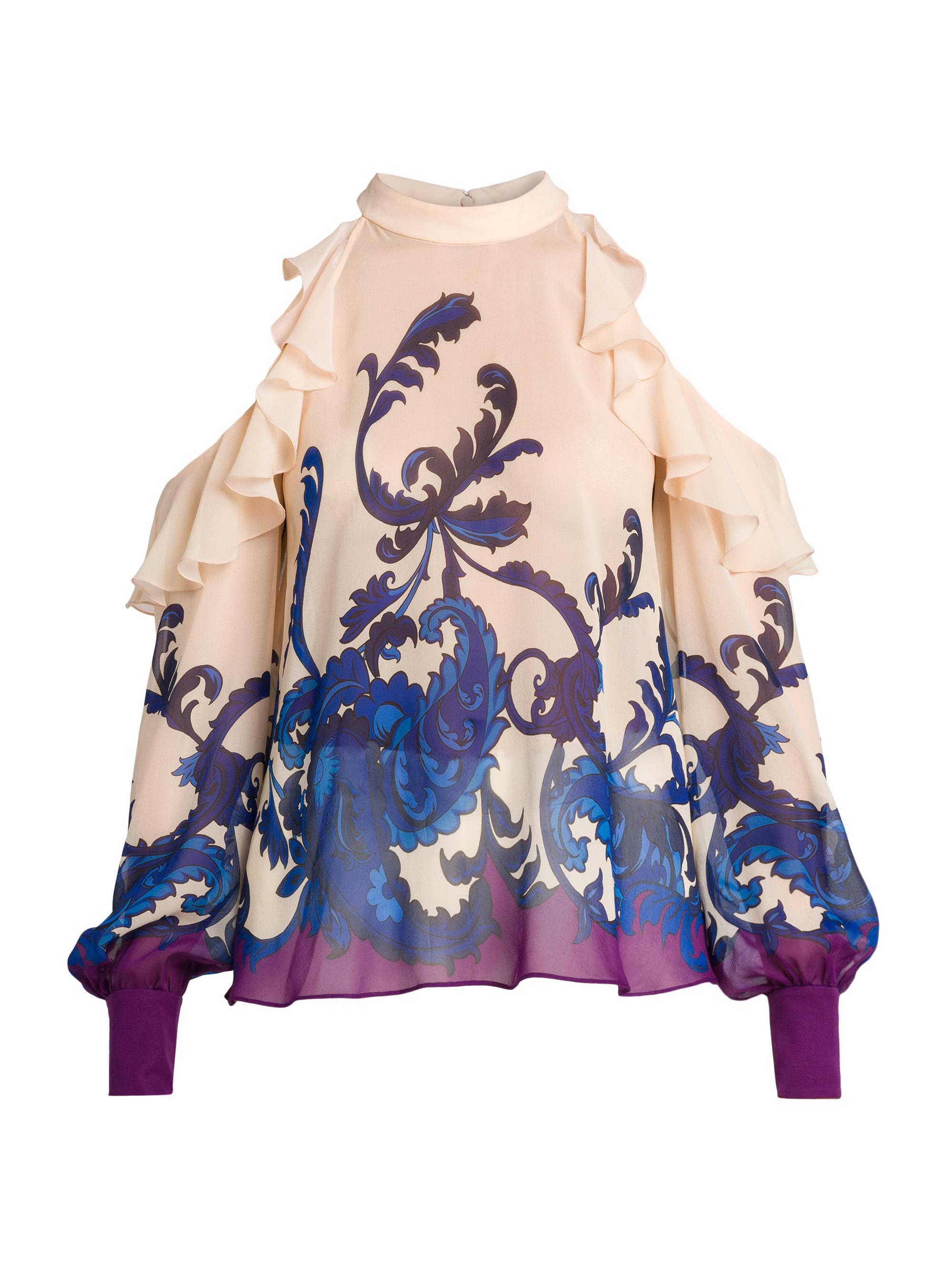 Etro Women's Filigree Ruffle-Trimmed Silk Top - Stampa Bianco