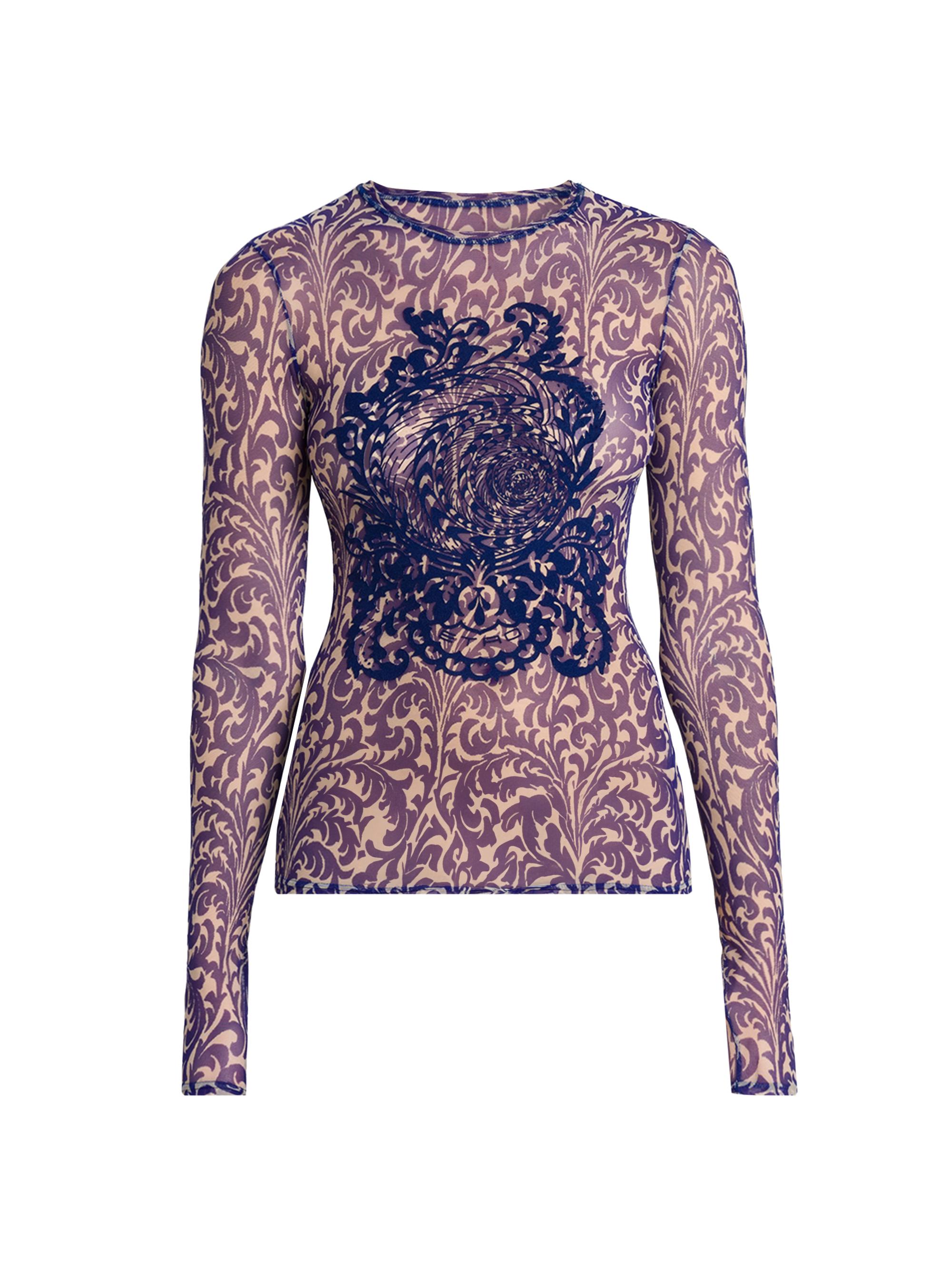 Etro Women's Embroidered Mesh Filigree Top - Printed Blue Base