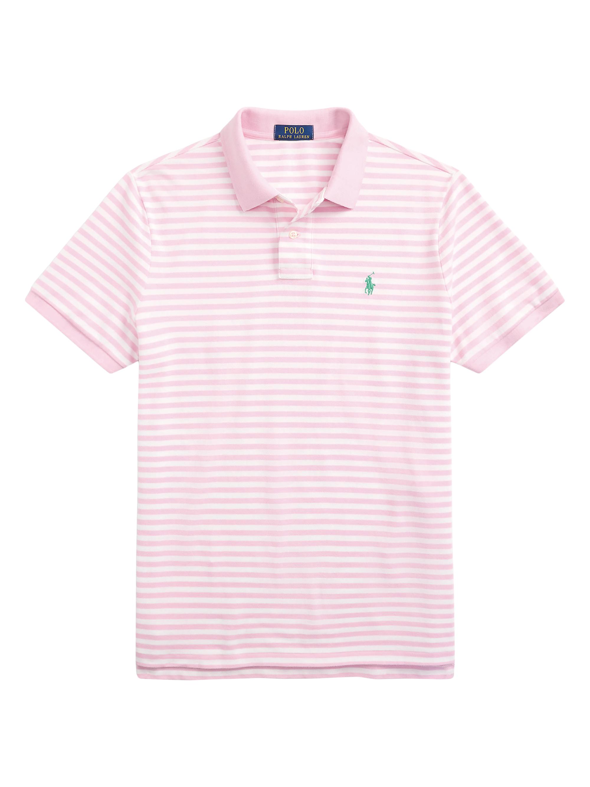 Polo Ralph Lauren Men's Custom-Slim-Fit Striped Mesh Polo Shirt - Carmel Pink White