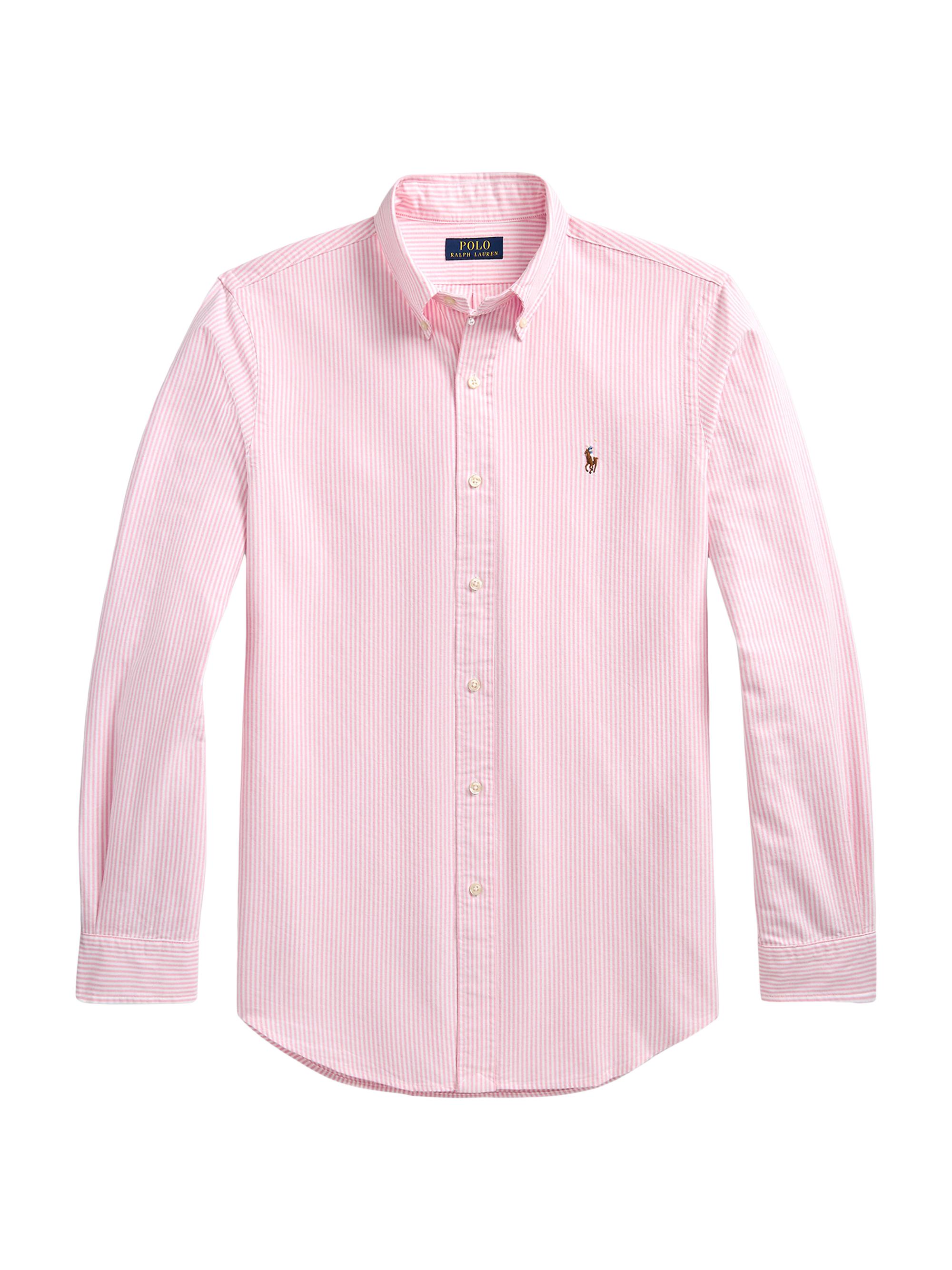 Polo Ralph Lauren Men's Logo-Embroidered Striped Cotton Oxford Shirt - New Rose White