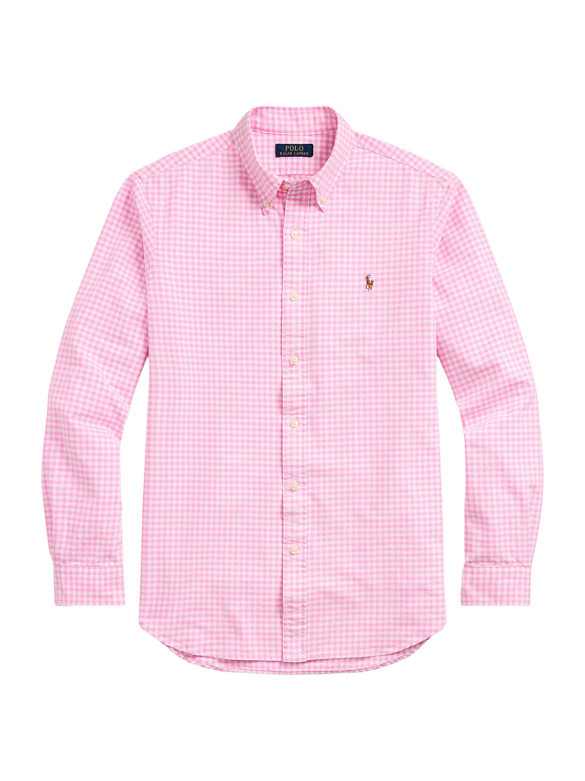 Polo Ralph Lauren Men's Logo-Embroidered Gingham Cotton Oxford Shirt - Pink White