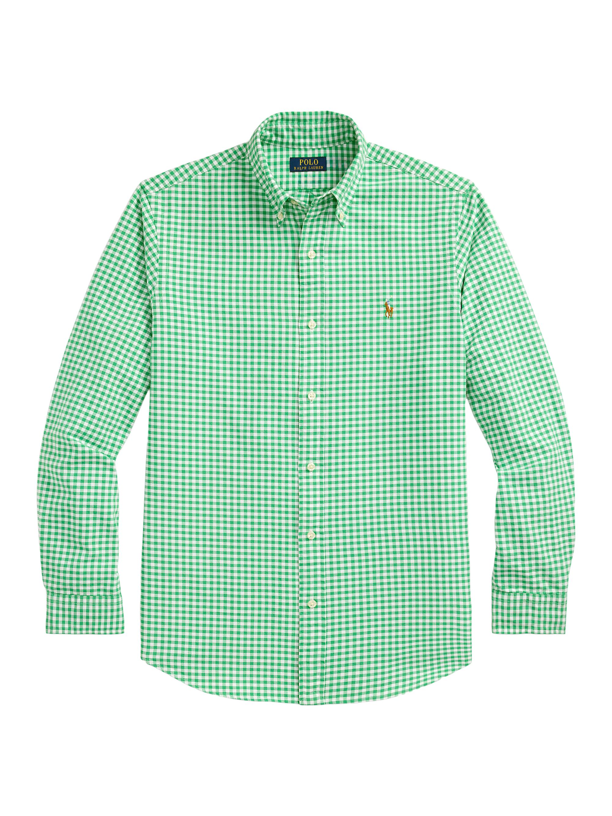Polo Ralph Lauren Men's Logo-Embroidered Gingham Cotton Oxford Shirt - Summer Emerald White