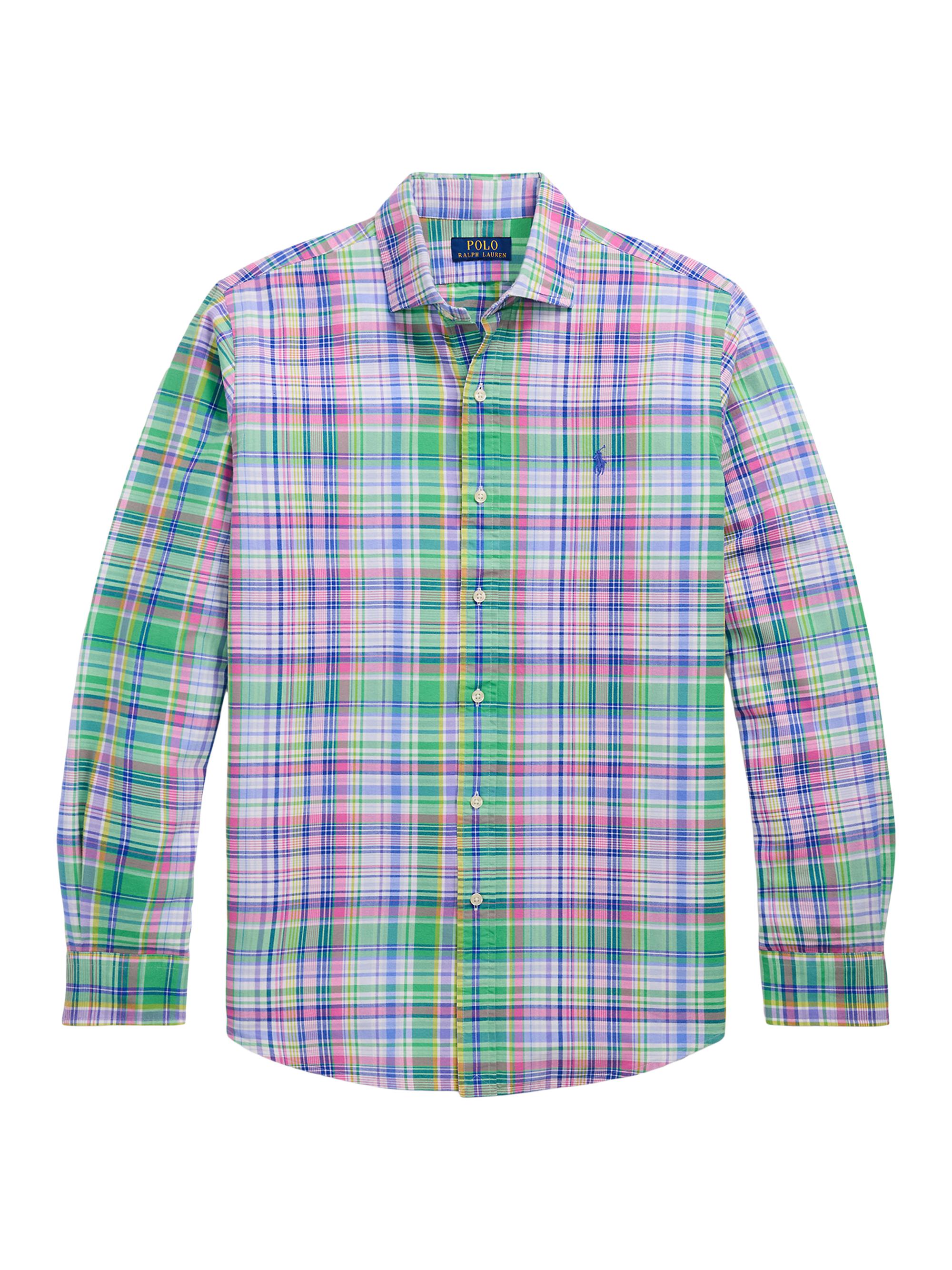 Polo Ralph Lauren Men's Classic-Fit Plaid Oxford Shirt - Green Pink Multi