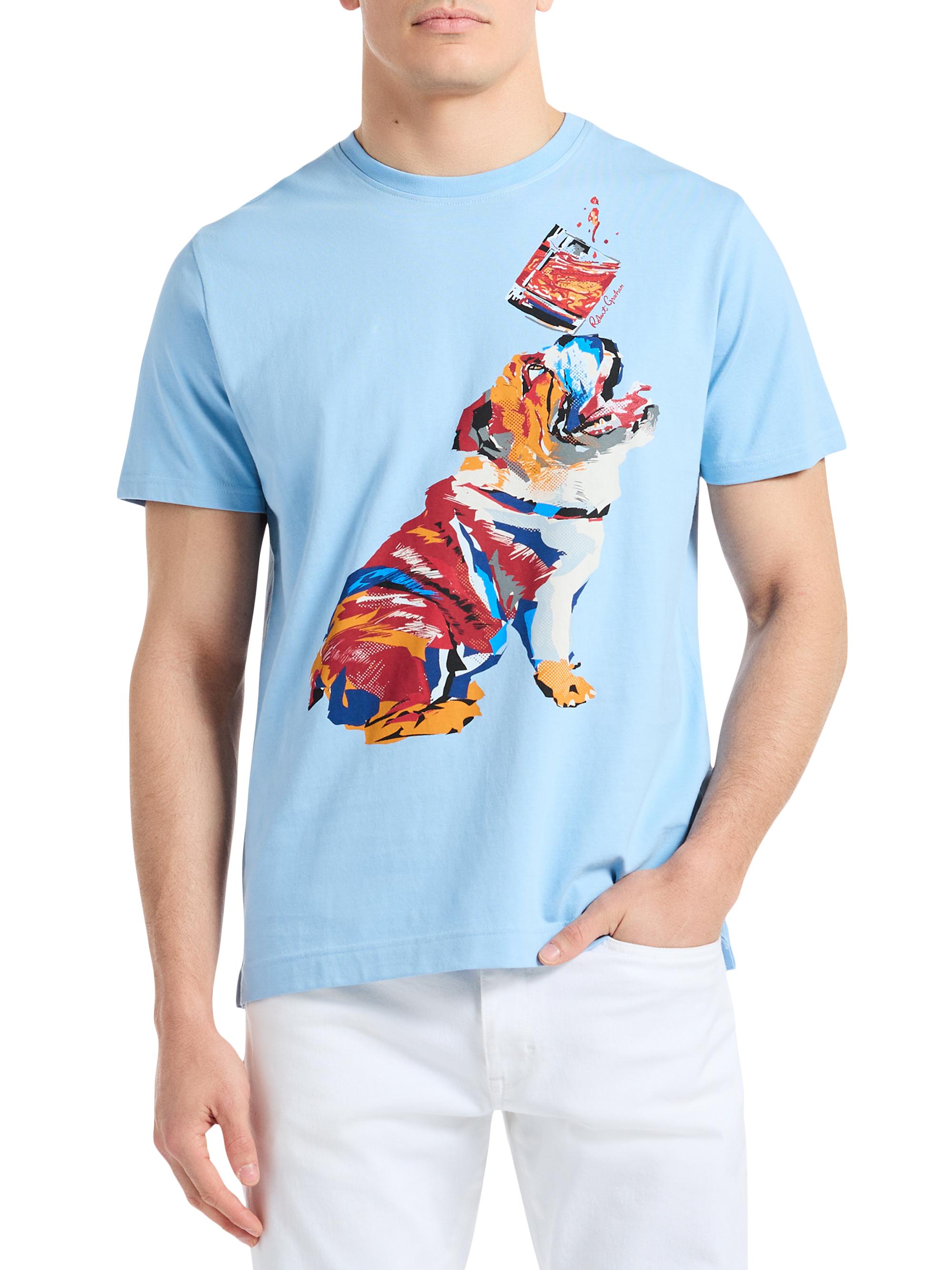 Robert Graham Men's Whiskey Dog Graphic Cotton T-Shirt - Light Blue