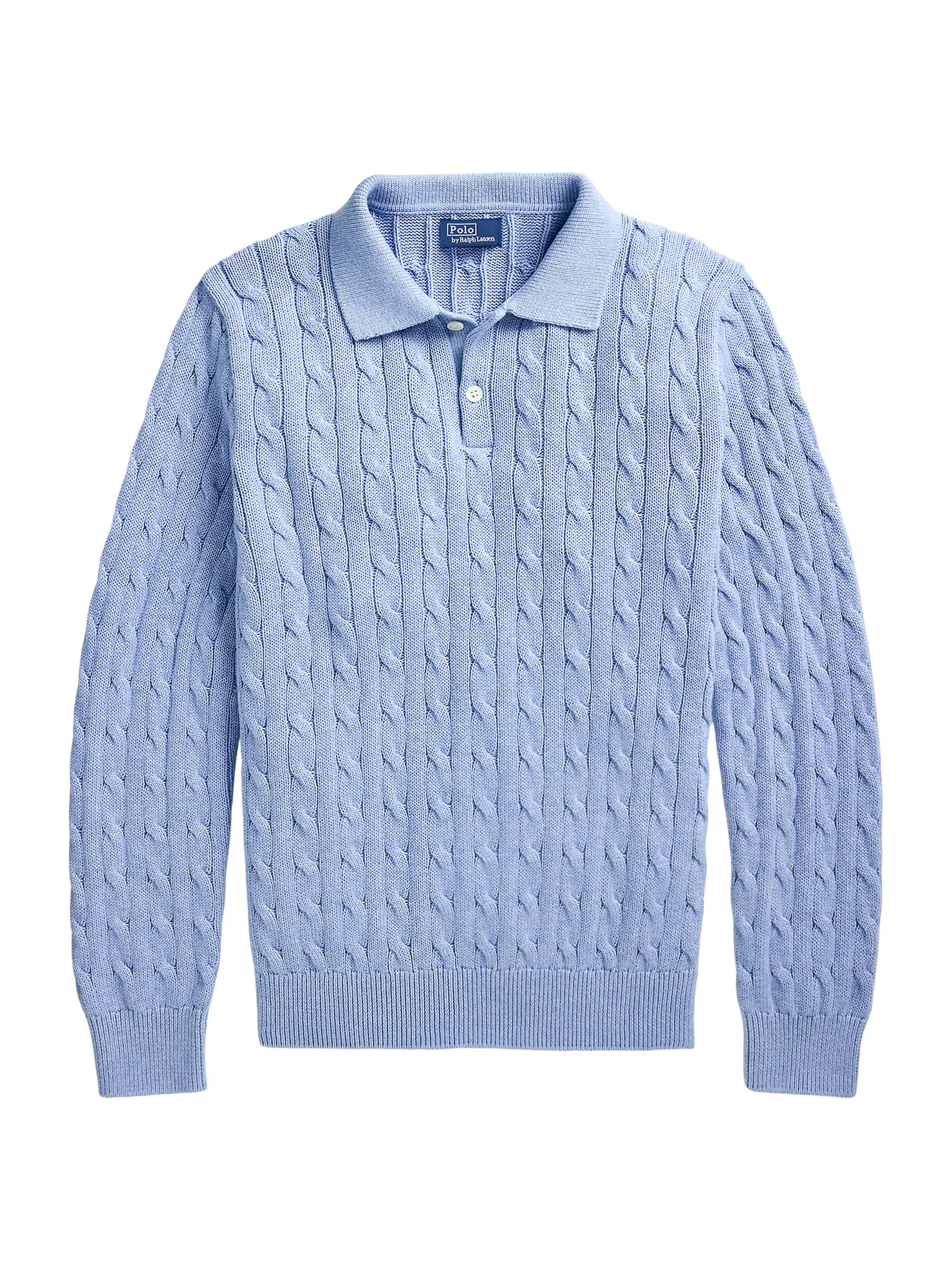 Cable-Knit Cotton Polo-Collar Sweater