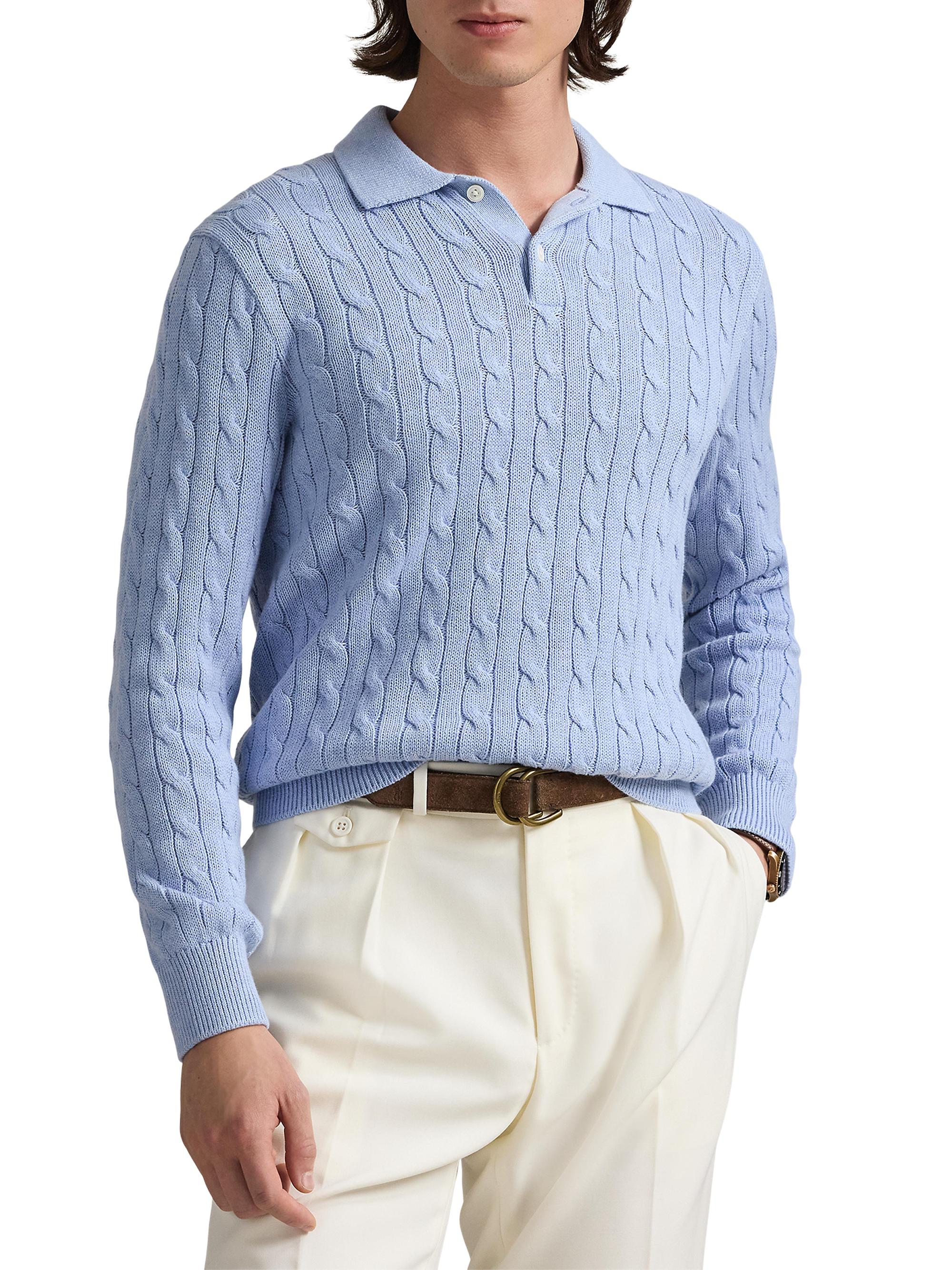 トップス H COTTON NYLON CORD POLO COLLAER KNIT Polo Ralph Lauren Cable-Knit Cotton Polo-Collar Sweater | Saks