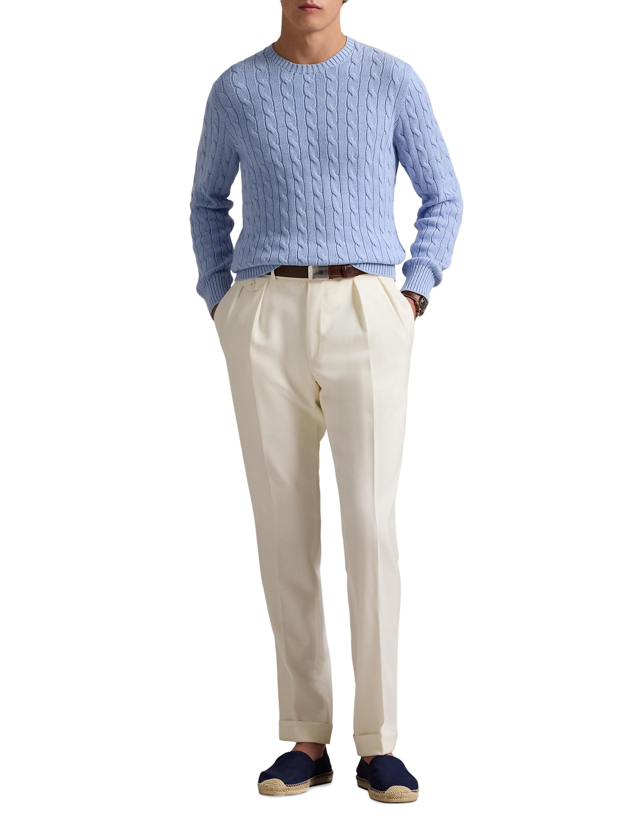 Polo Ralph Lauren Men's Cable-Knit Cotton Crewneck Sweater - Blue Hyacinth Heather