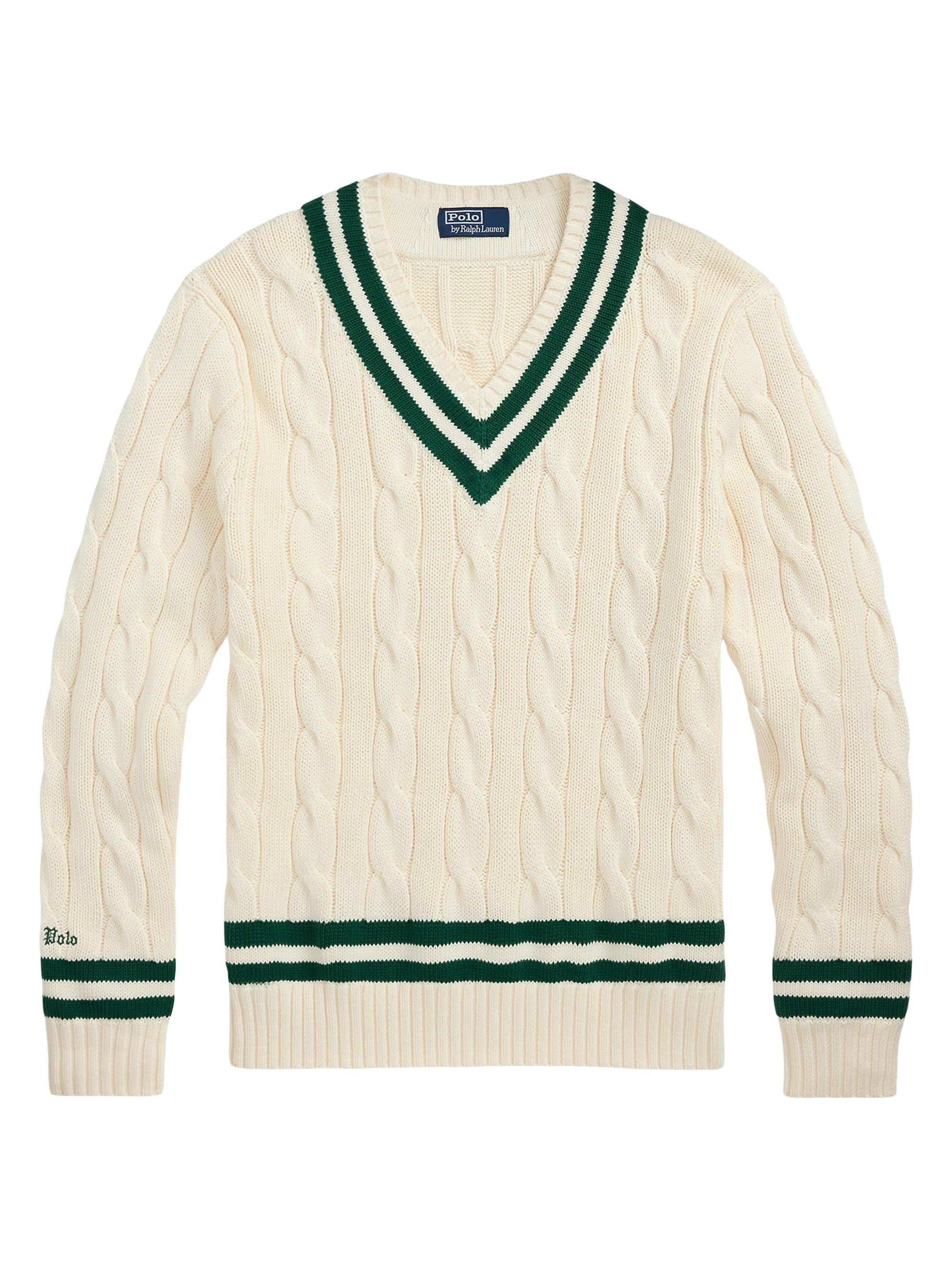 Polo Ralph Lauren Men's Cricket Striped Wool V-Neck Sweater - Cricket Cream New Forest