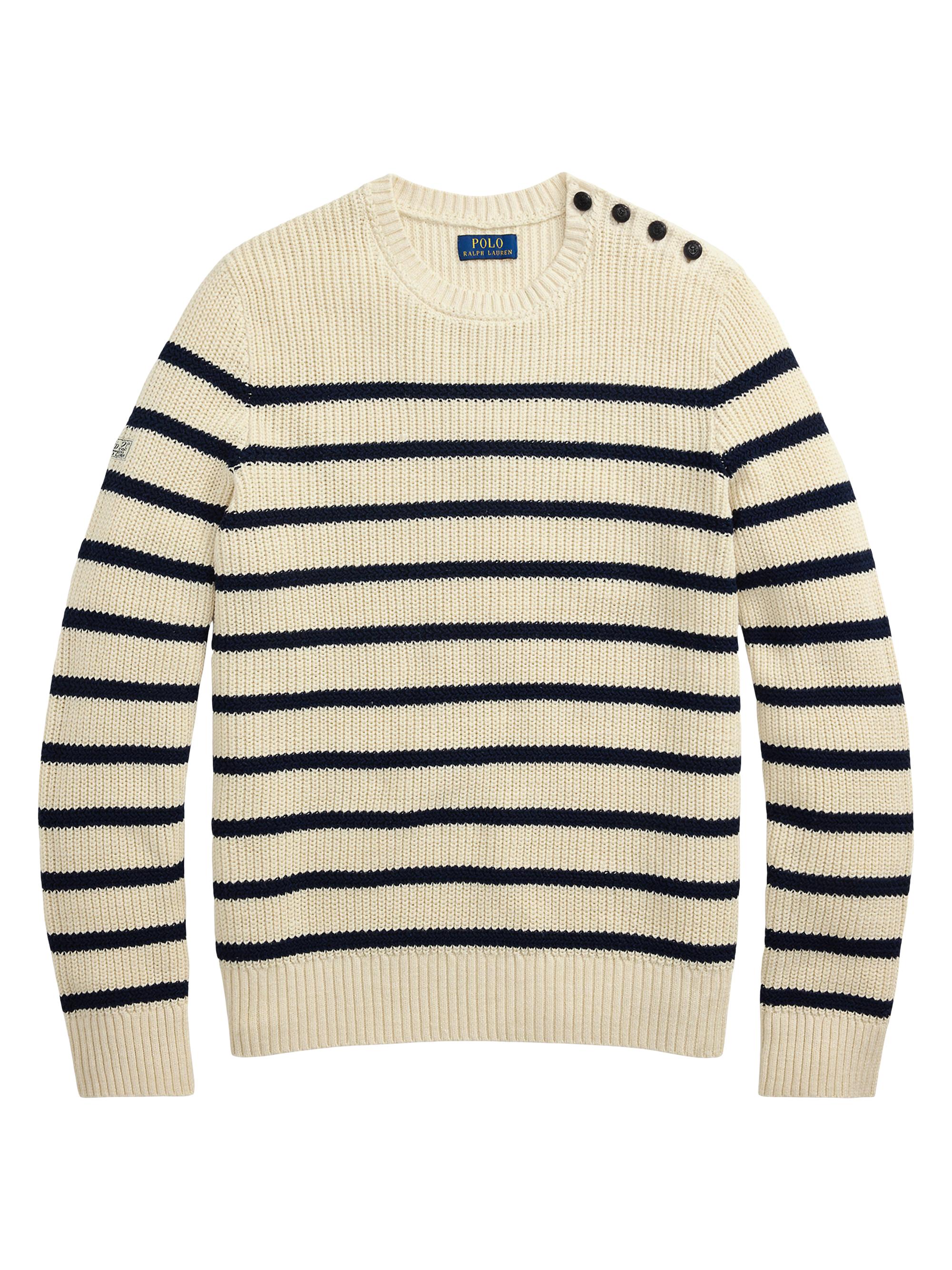 polo ralph lauren border cotton knit ロゴ無 Polo Ralph Lauren Crew-Neck Border Cotton Knit 紺生成り L