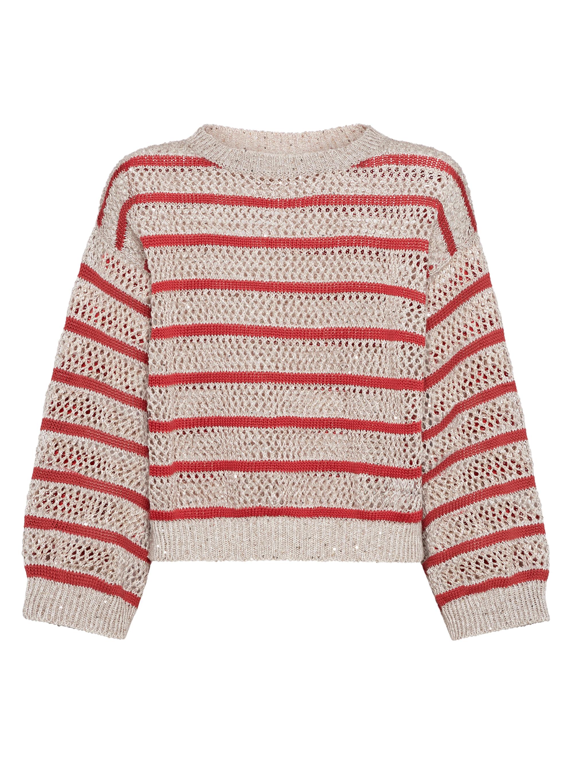 Brunello Cucinelli Women's Linen Dazzling Striped Net Sweater - Light Grey