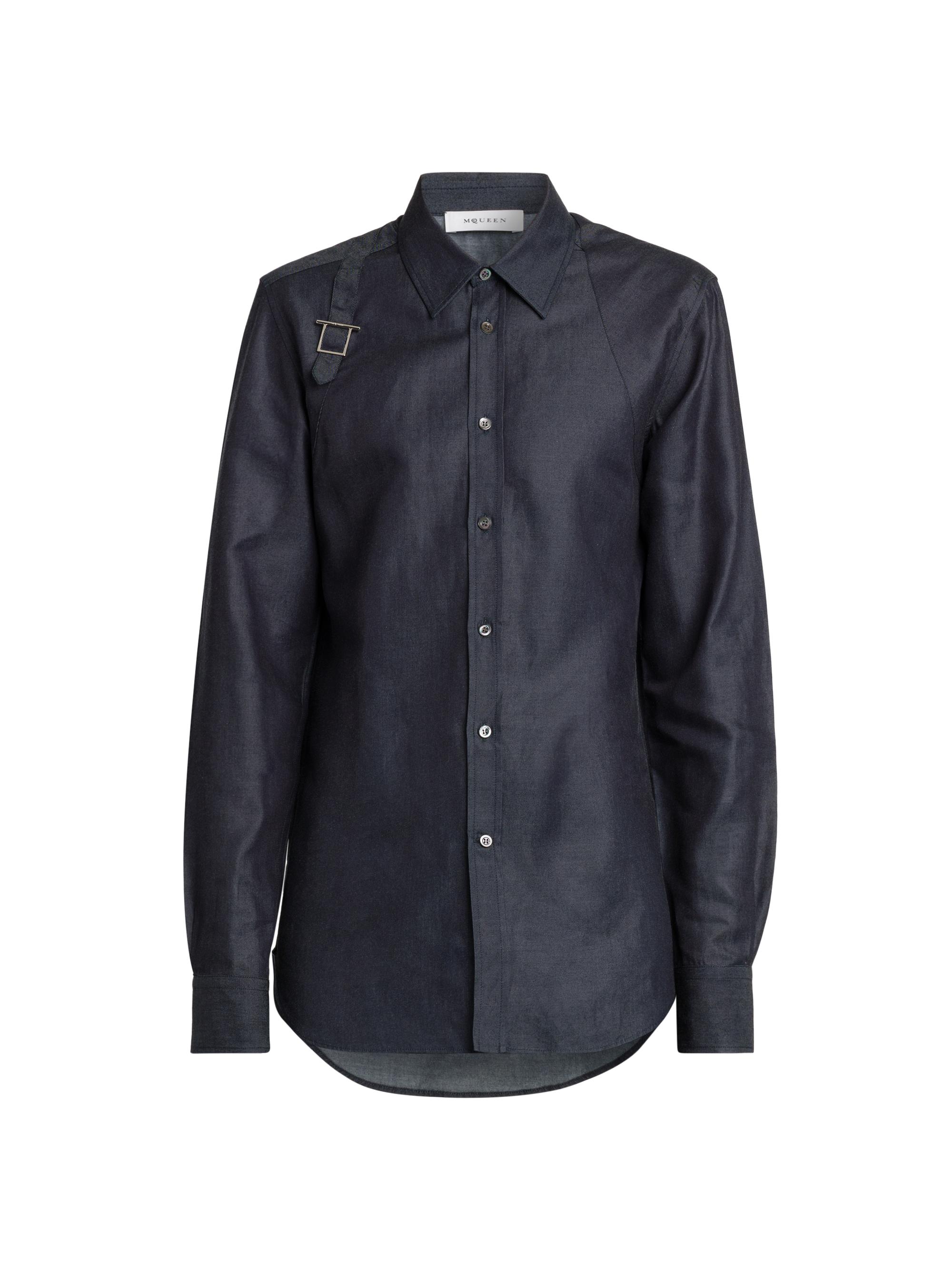 McQueen Men's Denim Logo Tape Harness Shirt - Indigo