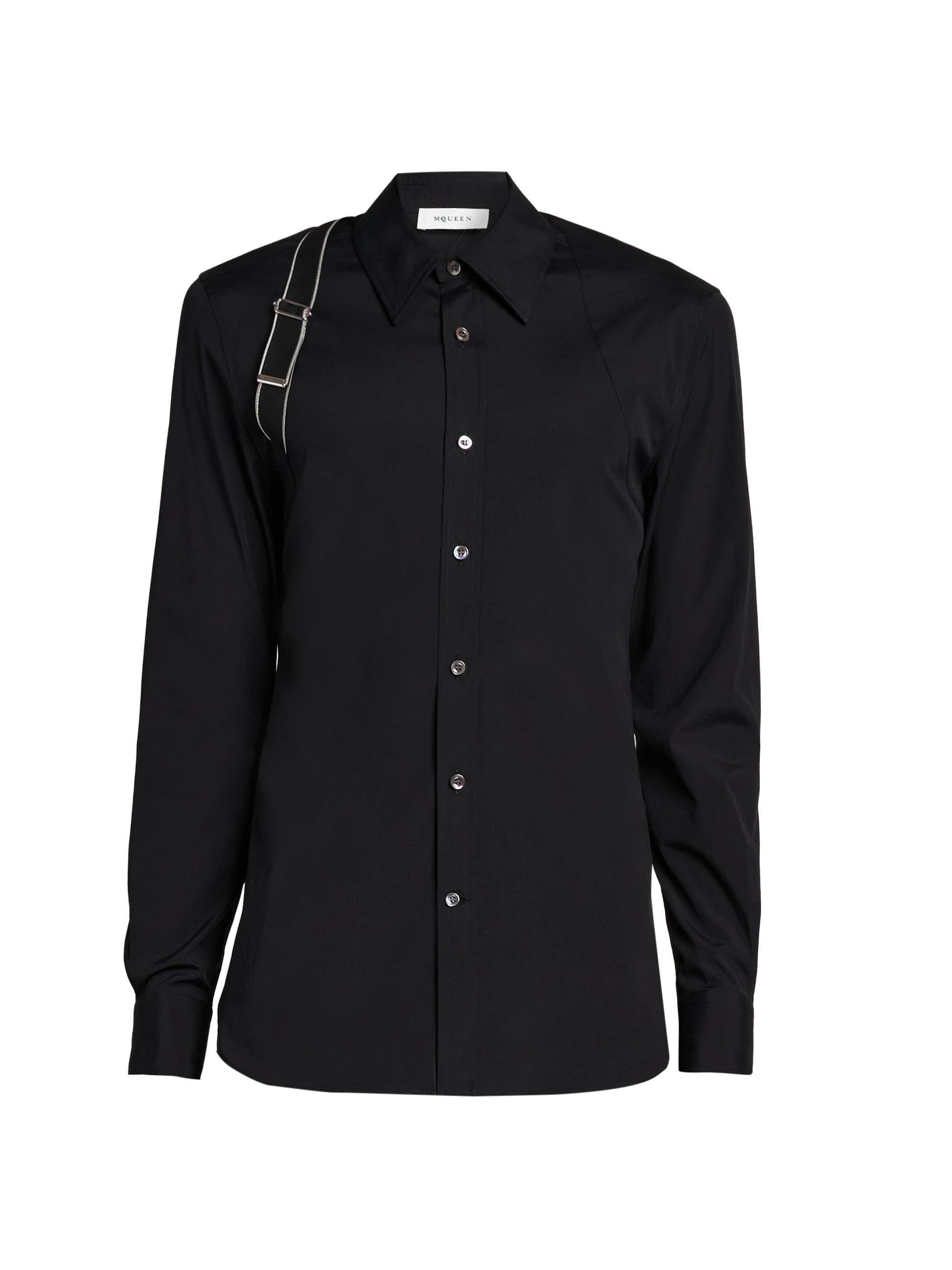 mcqueen dress shirt McQueen Men's Dress Shirt with Metallic Folded-Print Harness