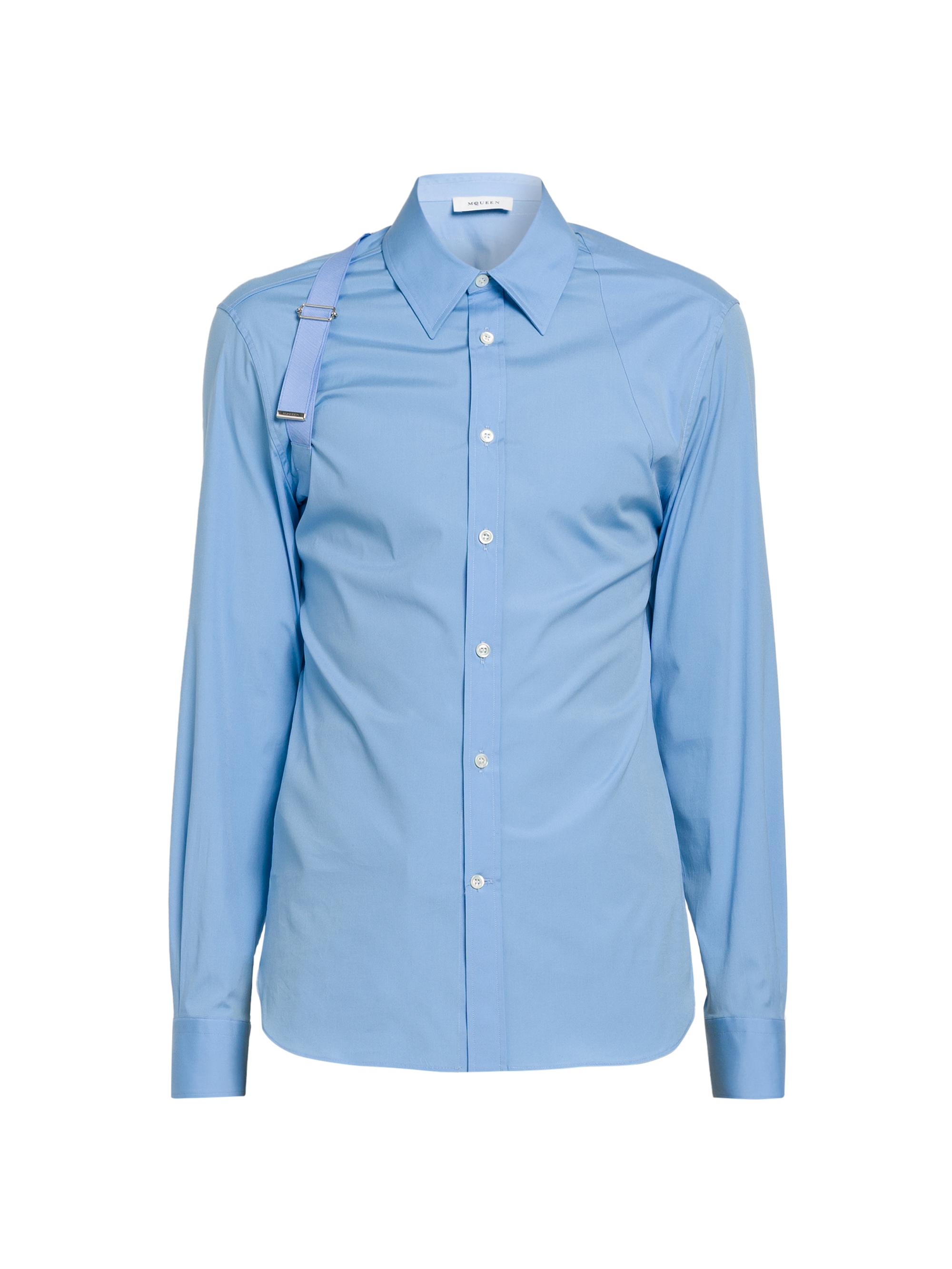 McQueen Men's Logo Stretch Cotton Tape Harness Shirt - Jermyn Street Blue